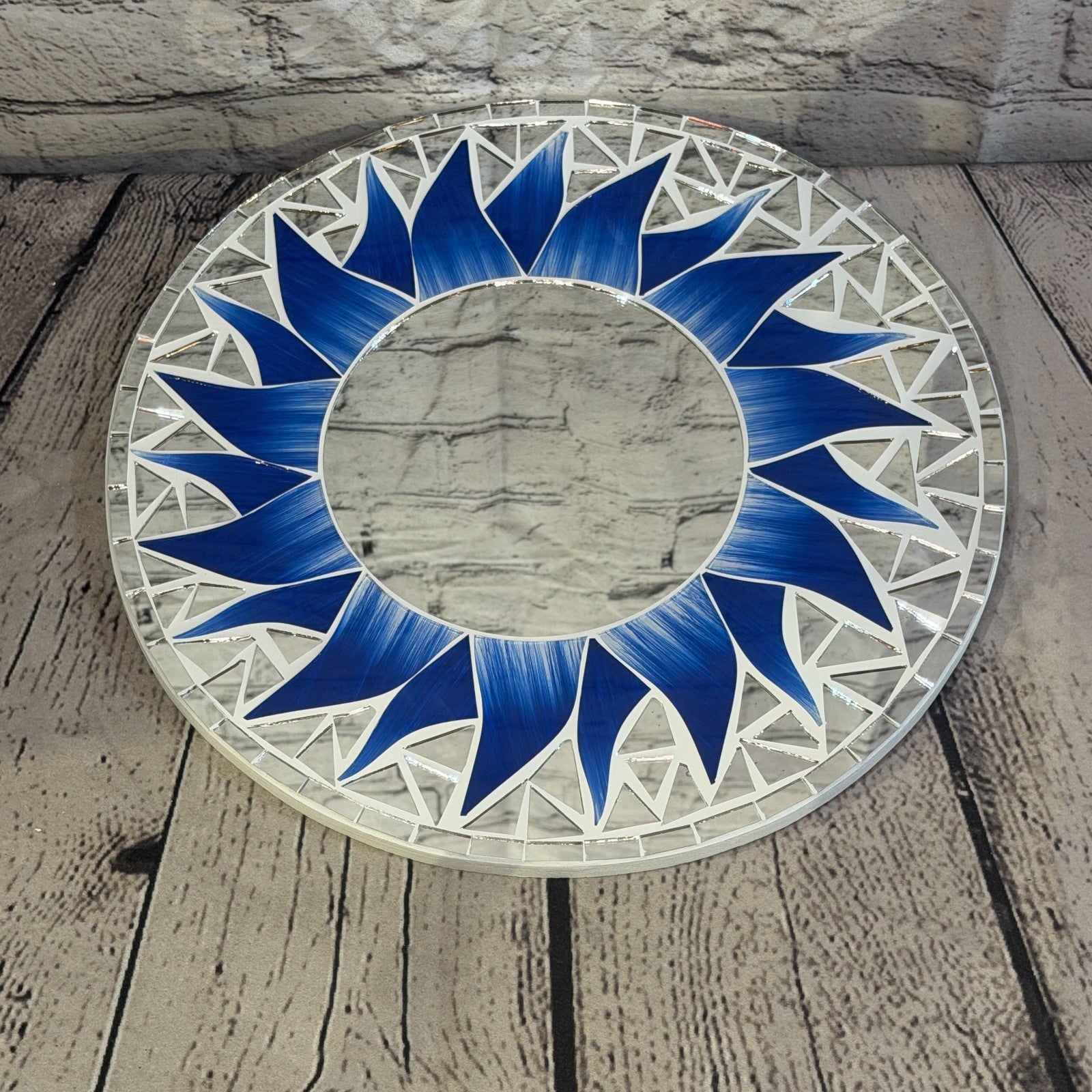 Dark Blue Sun Flame Mosaic Tile Wall Mirror 30cm x 30cm 12 Inches Handmade2