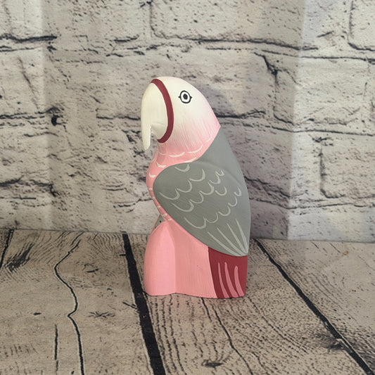 15cm Bright Pink Parrot Bird Ornament Statue Fair Trade Hand Made Carved Wood0