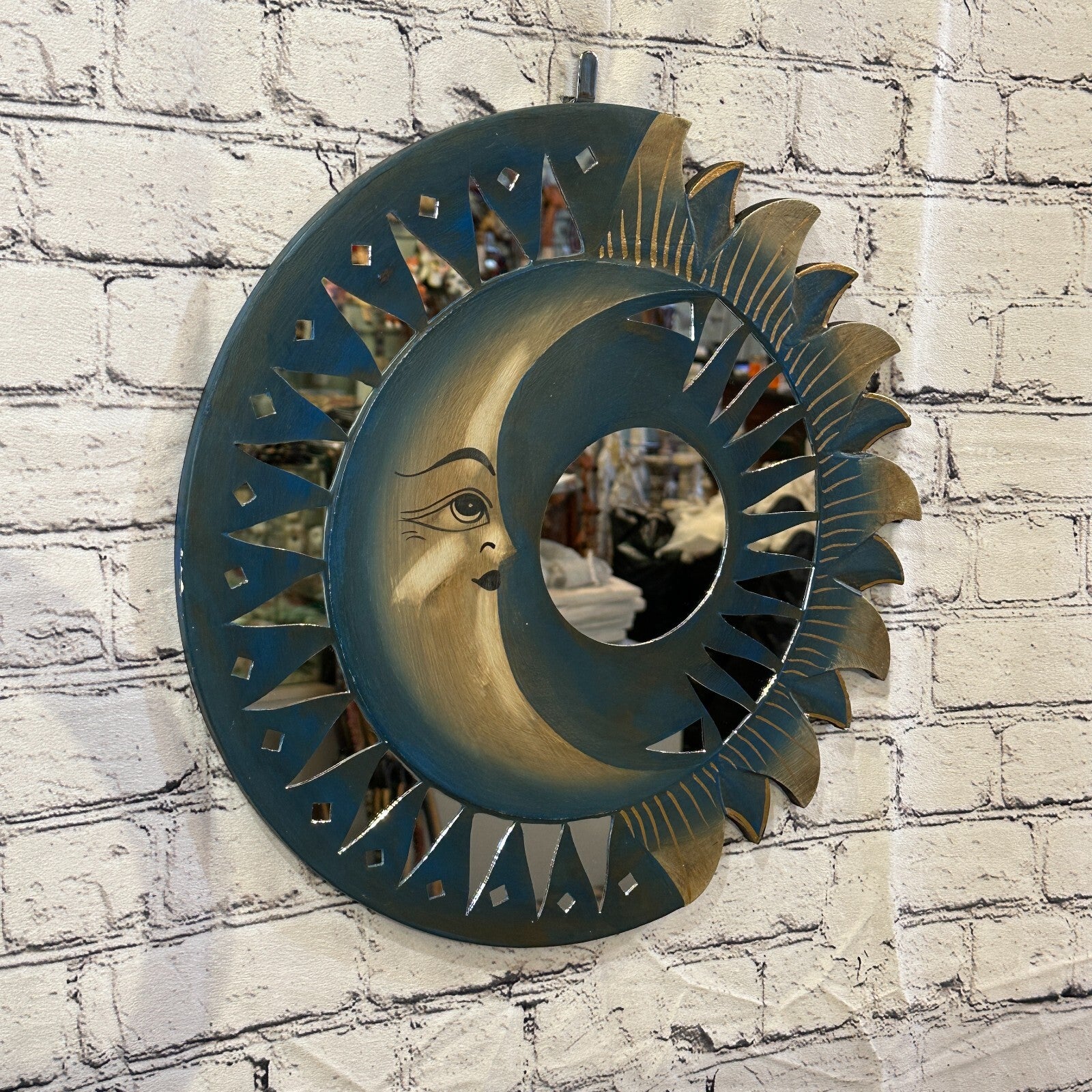 Blue Half Moon Mosaic Tile Wall Mirror 40cm x 40cm 16 Inches Handmade Fairtrade0