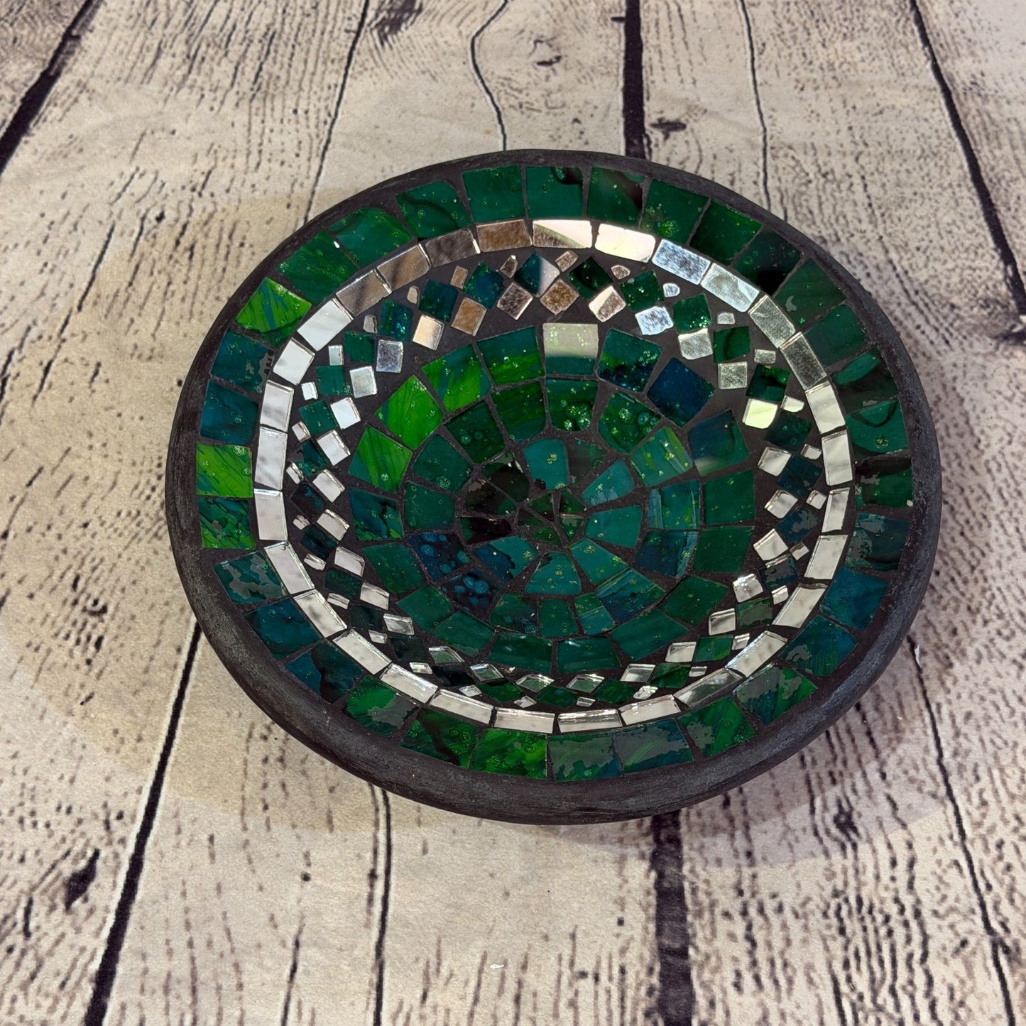 20cm Green Round Mirror Mosaic Handmade Ceramic Glass Tile Bowl Fruit0