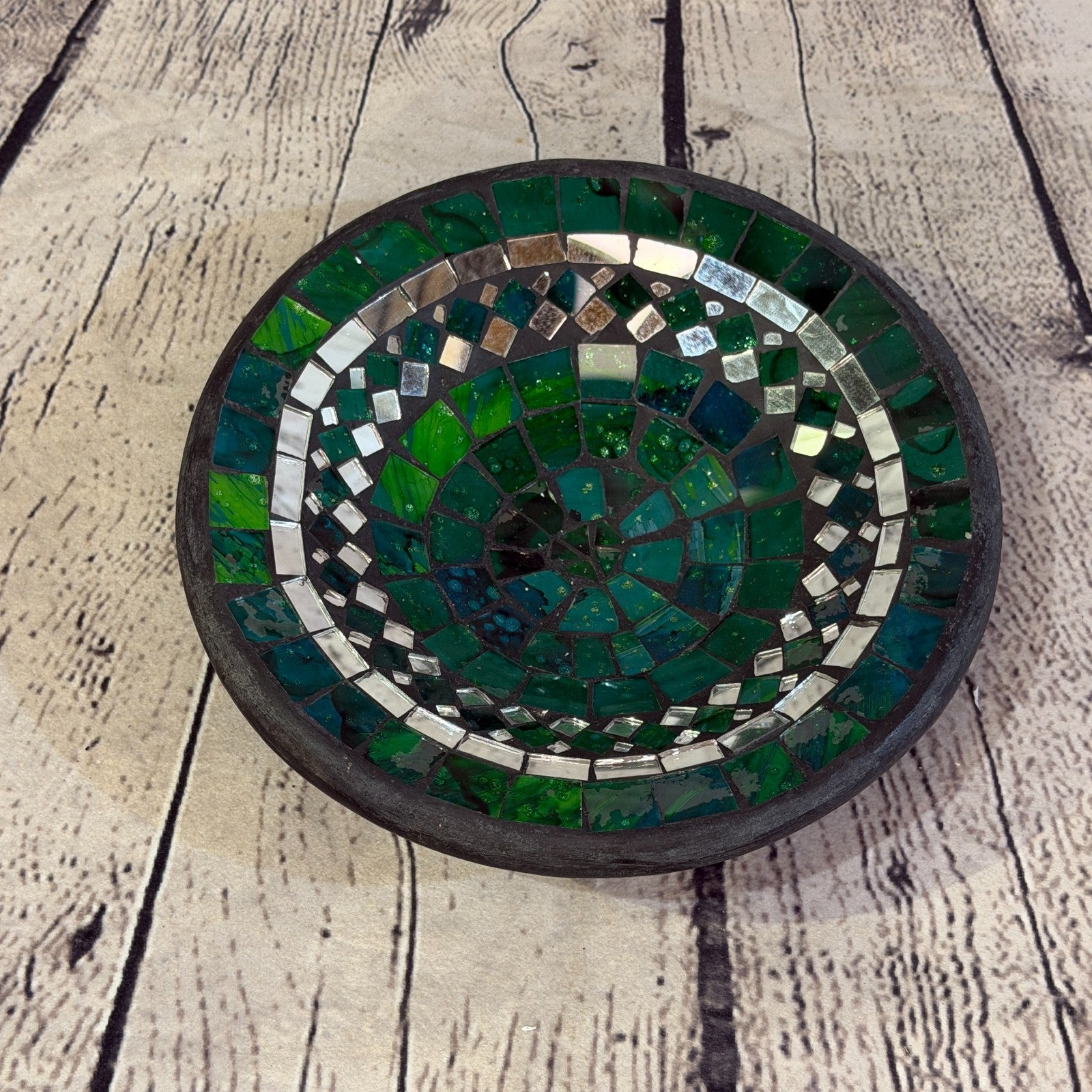 20cm Green Round Mirror Mosaic Handmade Ceramic Glass Tile Bowl Fruit0