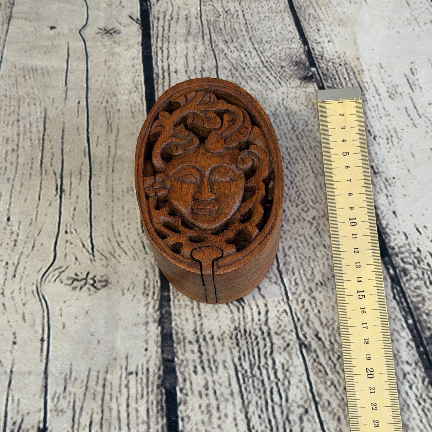 Oval Gaia Mother Earth 4 Bit Wooden Puzzle Box Secret Box Magic Trinket Handmade4