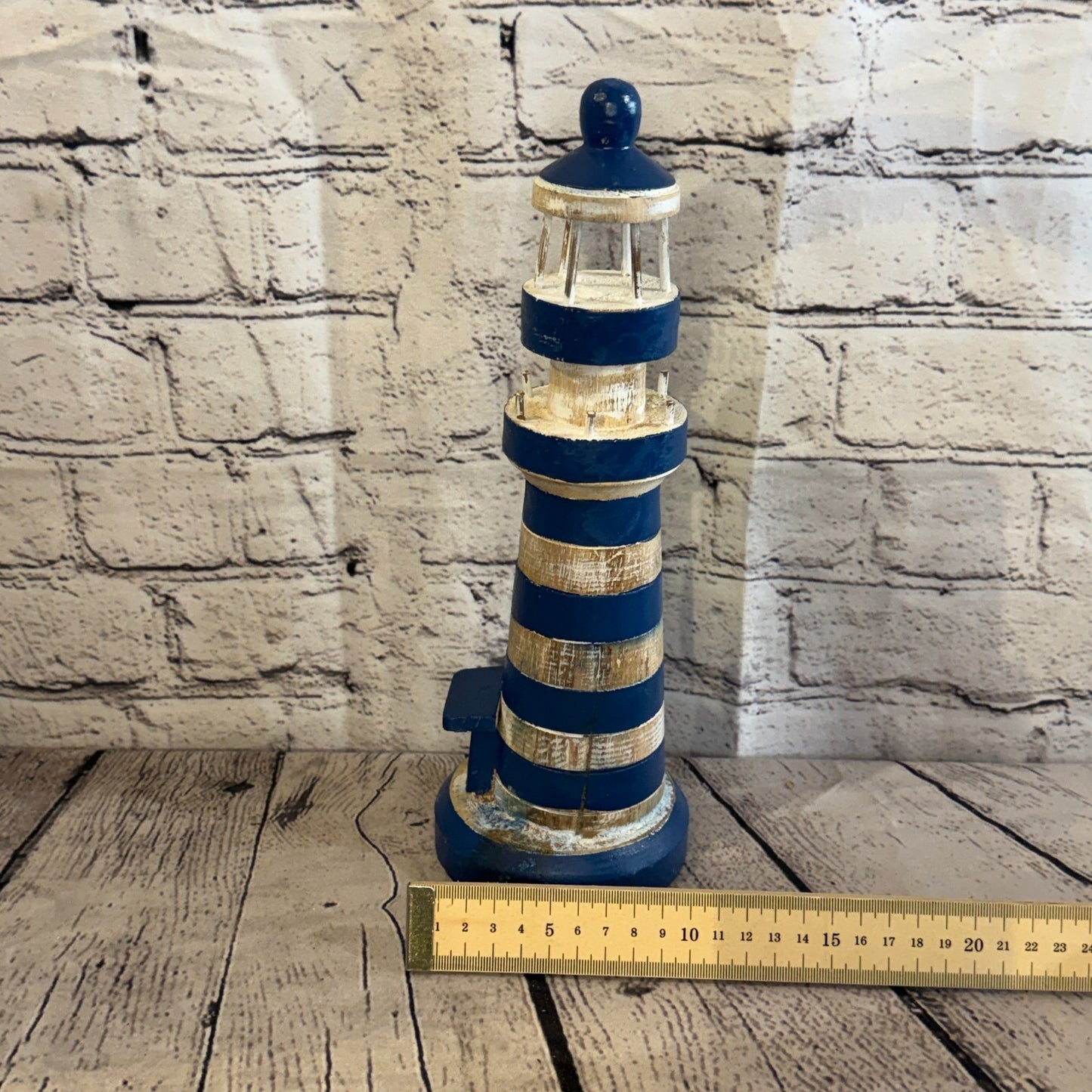 30cm Blue White Wooden Lighthouse Detailed Ornament Nautical Coastal Sculpture5