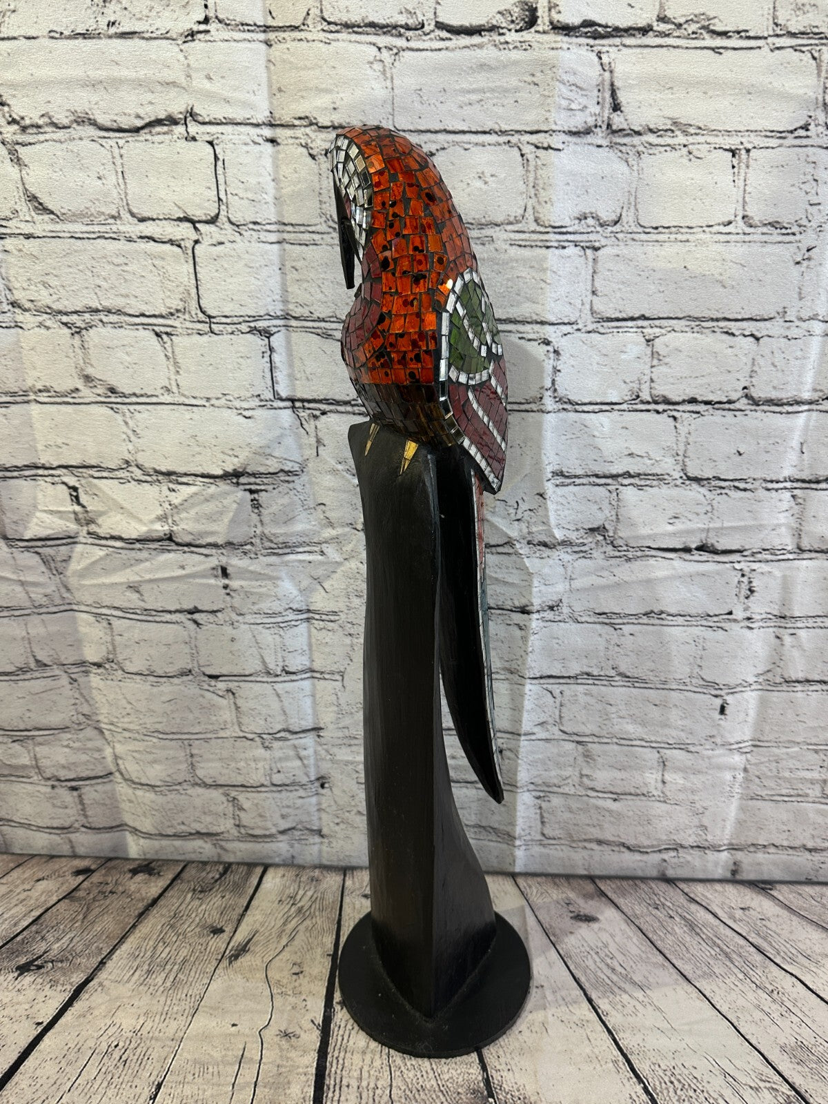 60cm Mosaic Parrot Bird Ornament Statue Fair Trade Handmade Carved Wood Design 56