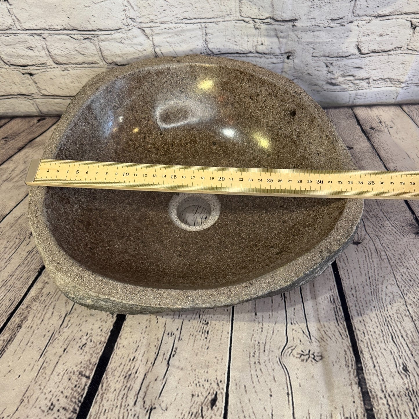 34cm x 33cm Wash Basin Bathroom Counter Top Washing River Stone Bowl Sink No 307