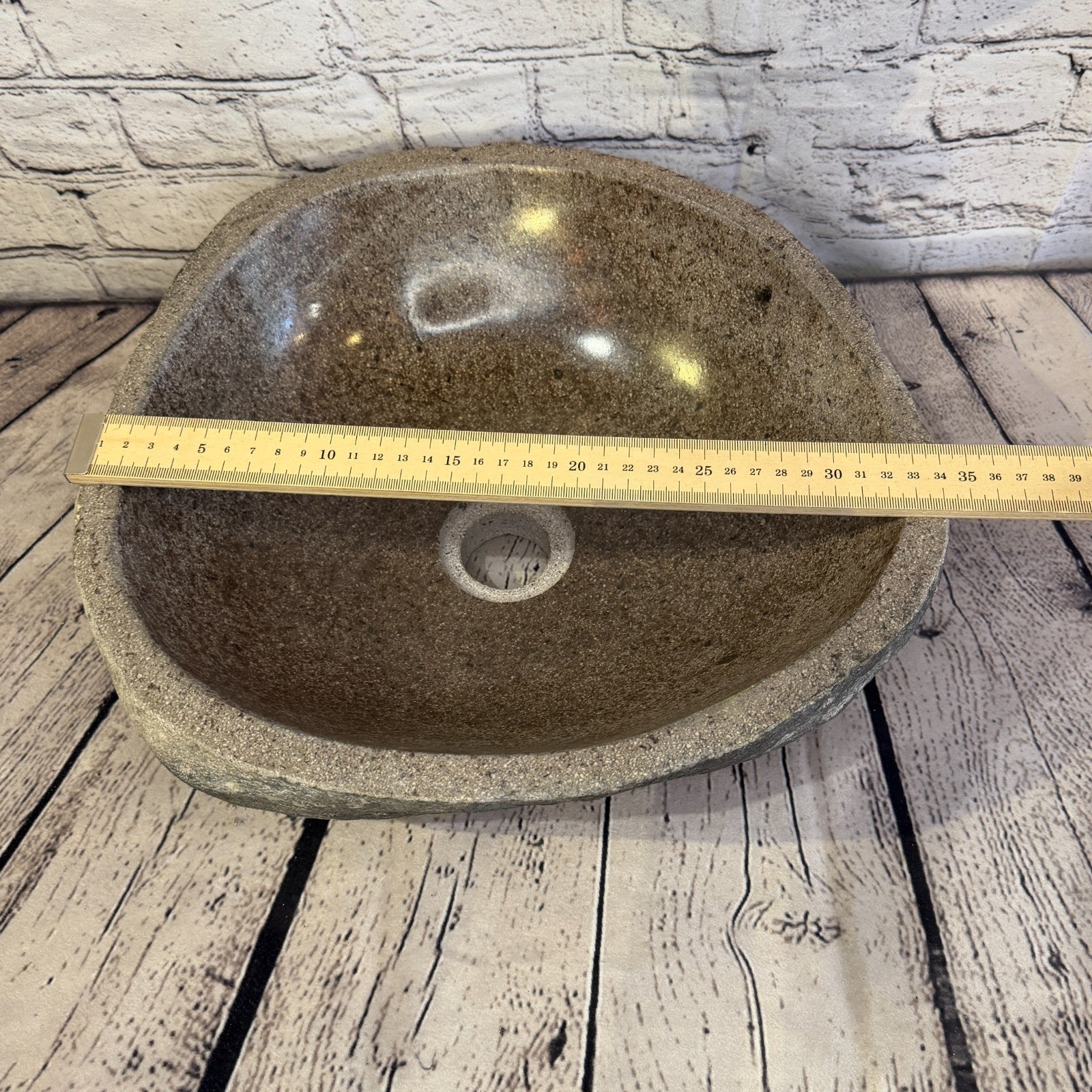 34cm x 33cm Wash Basin Bathroom Counter Top Washing River Stone Bowl Sink No 307