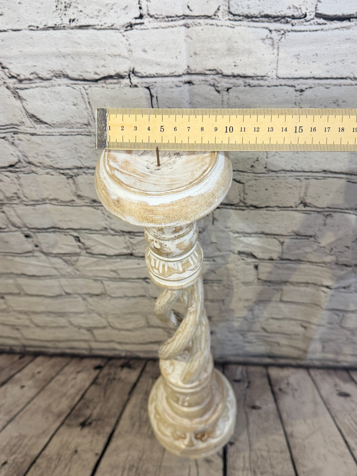 80cm x 18cm White Twist Wooden Vintage Style Candle Stand Shabby Pillar Holders6