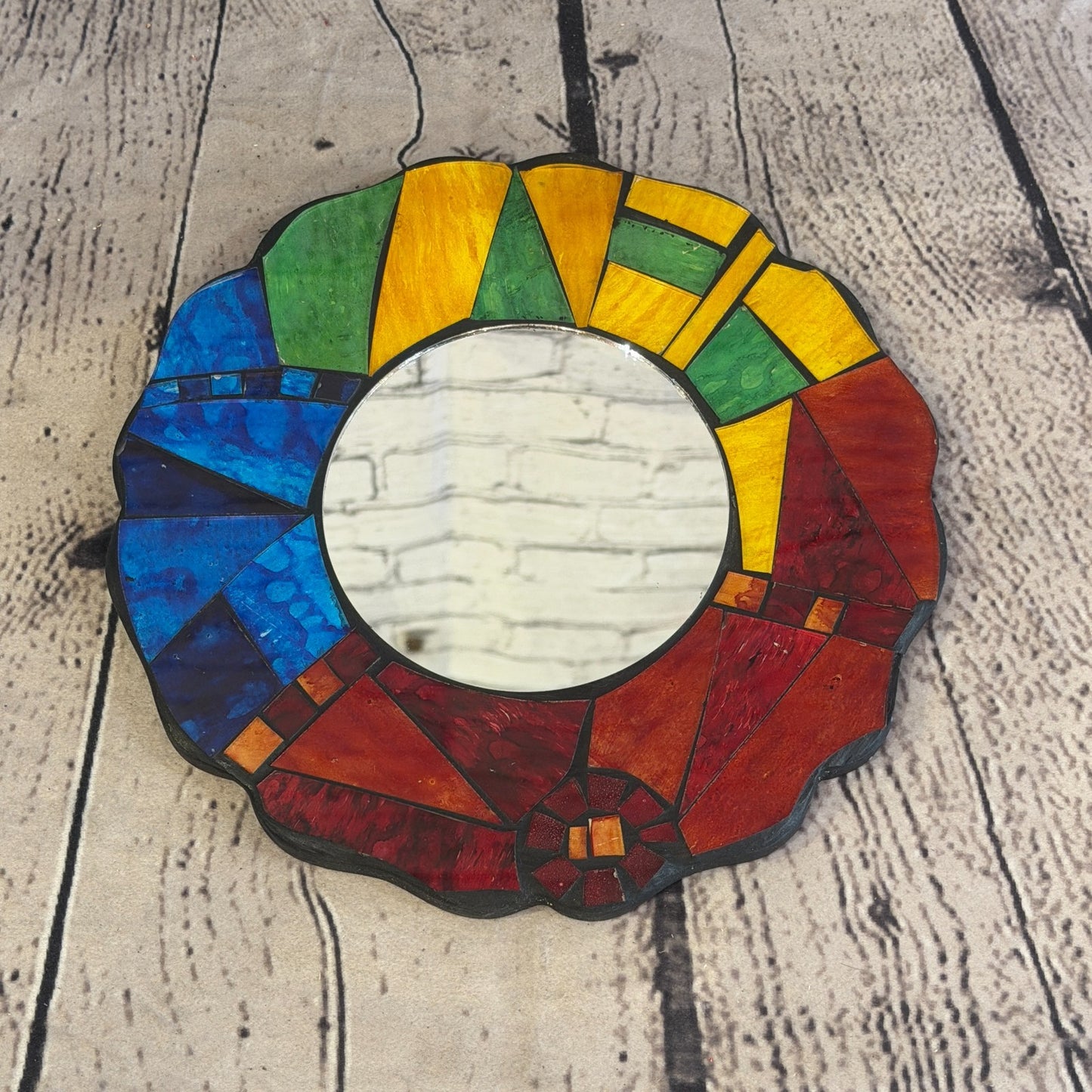 Rainbow Flower Shape Black Mosaic Tile Wall Mirror 20cm x 20cm 8 Inches Handmade3