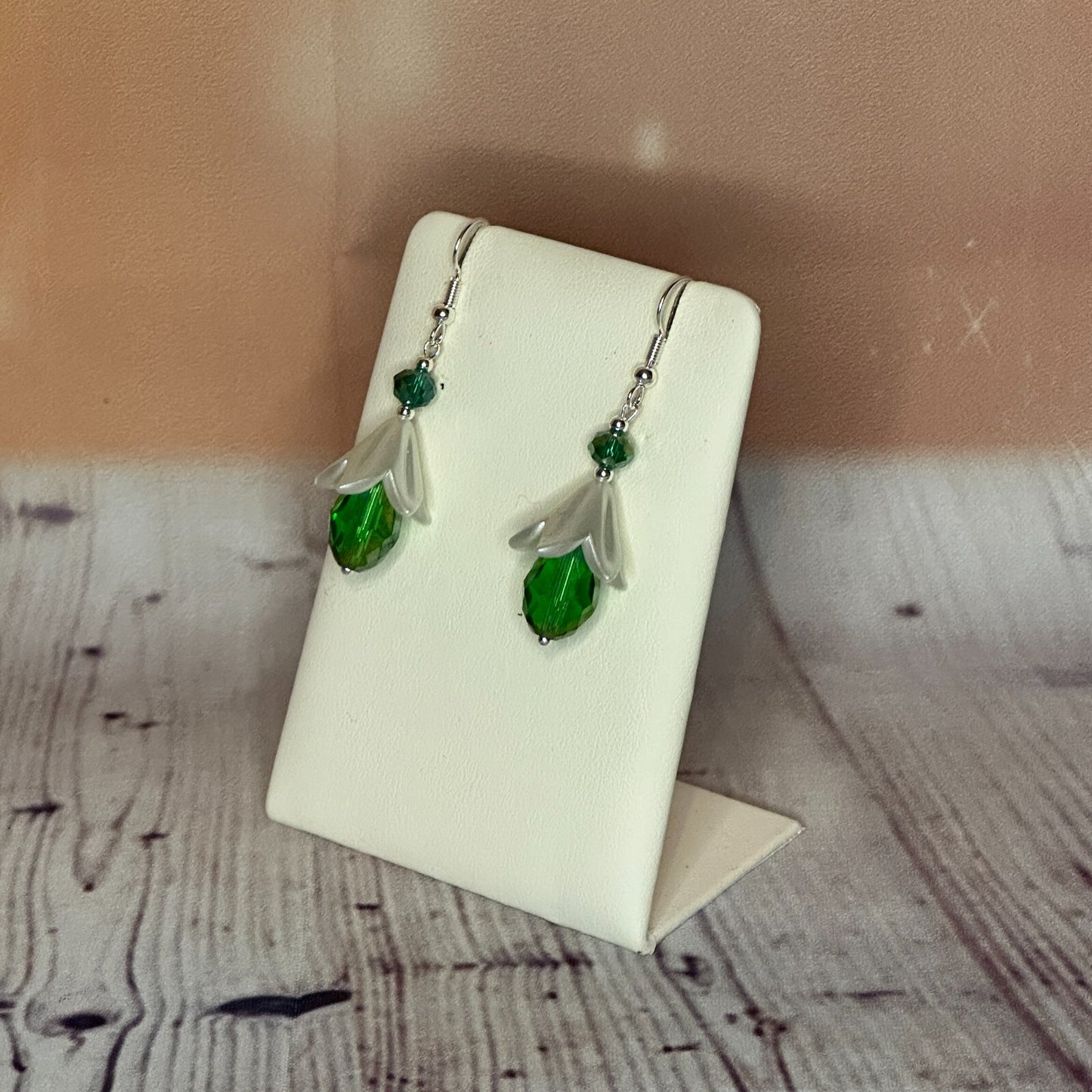 Green Drop Crystal Lily Flower With Dangle Drop Earrings Handmade UK Jewellery1