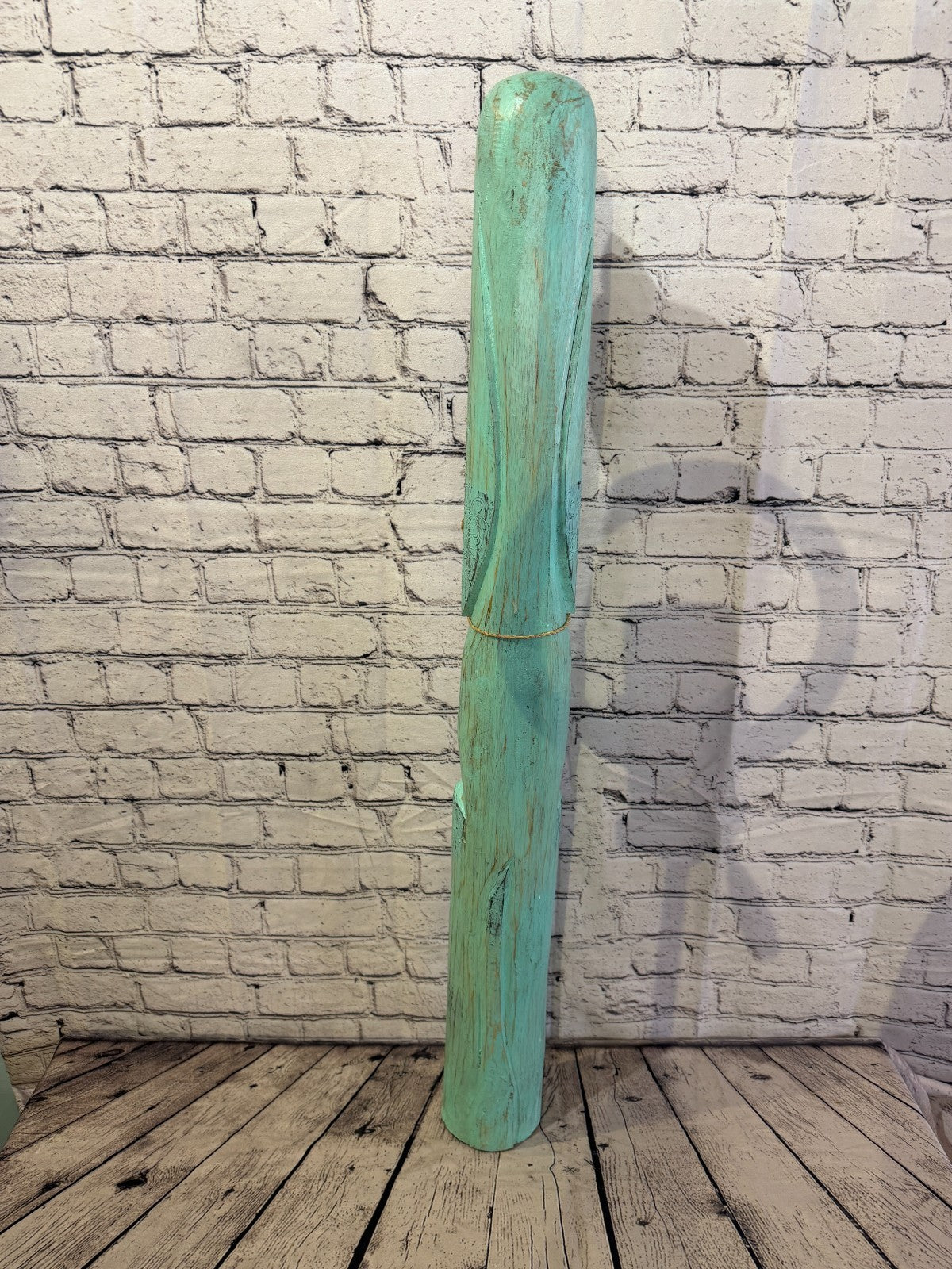 100cm Green Teal Wooden Shabby Dog Statue Ornament Fair Trade Handcarved4