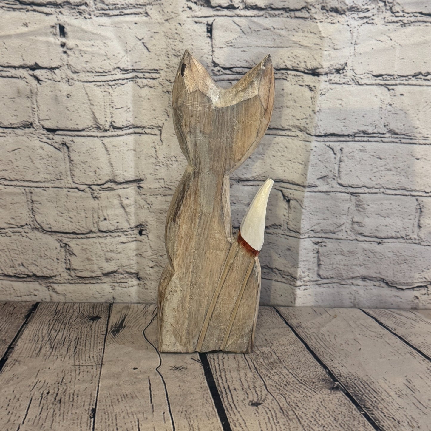 30cm White Dots Wooden Shabby Cat Statue Ornament Fair Trade Handcarved4