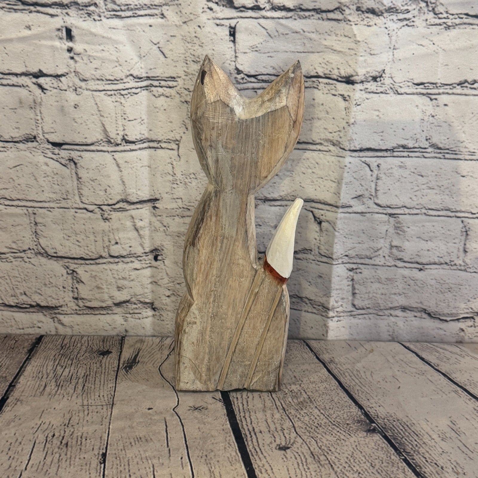 30cm White Dots Wooden Shabby Cat Statue Ornament Fair Trade Handcarved4