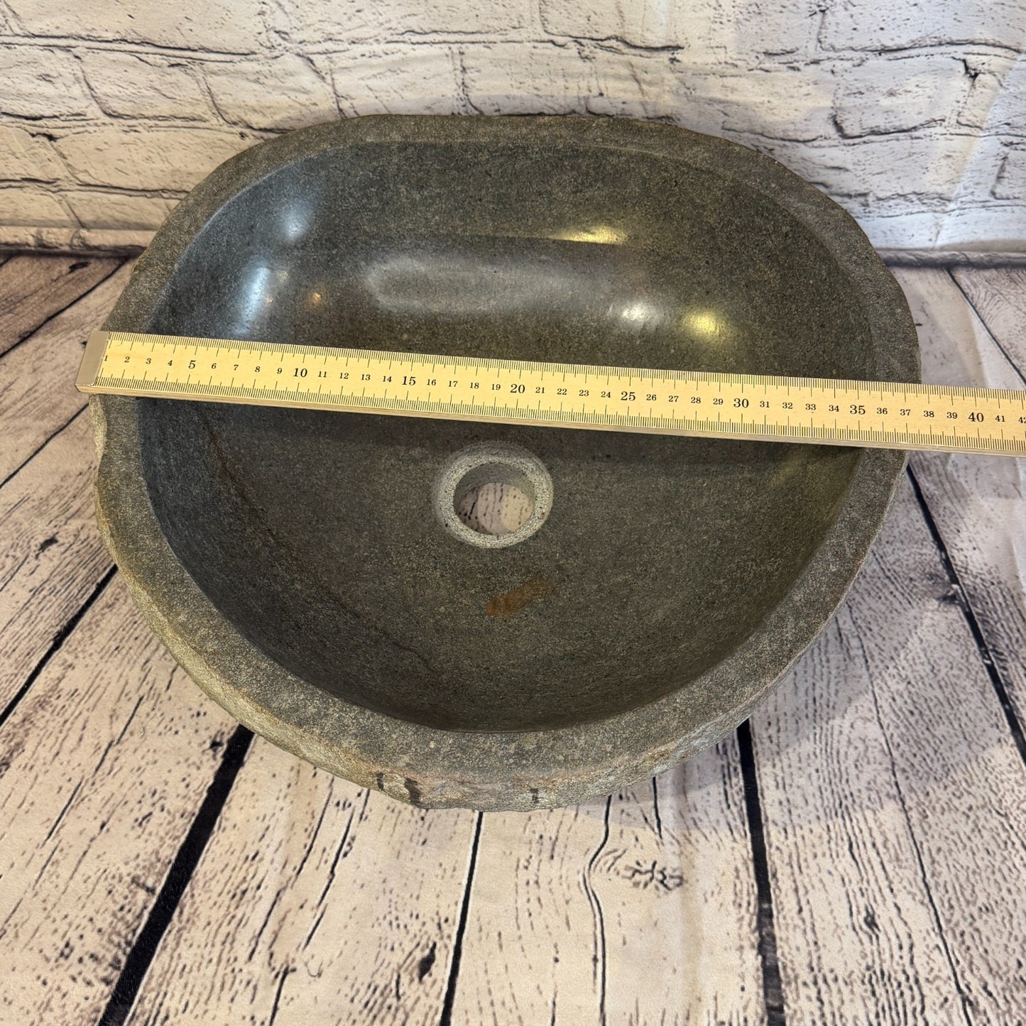 38cm x 34cm Wash Basin Bathroom Counter Top Washing River Stone Bowl Sink No 87