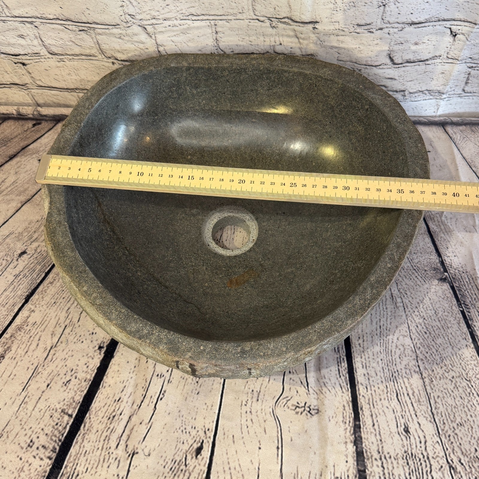 38cm x 34cm Wash Basin Bathroom Counter Top Washing River Stone Bowl Sink No 87