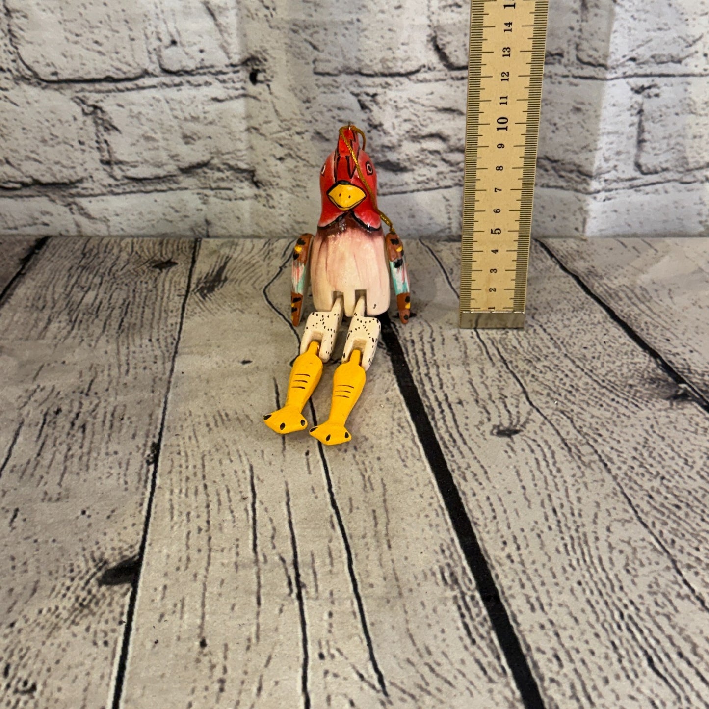 10cm Chicken Rooster Sitting Animal, Wooden Shelf Ornament Handmade Fairtrade5