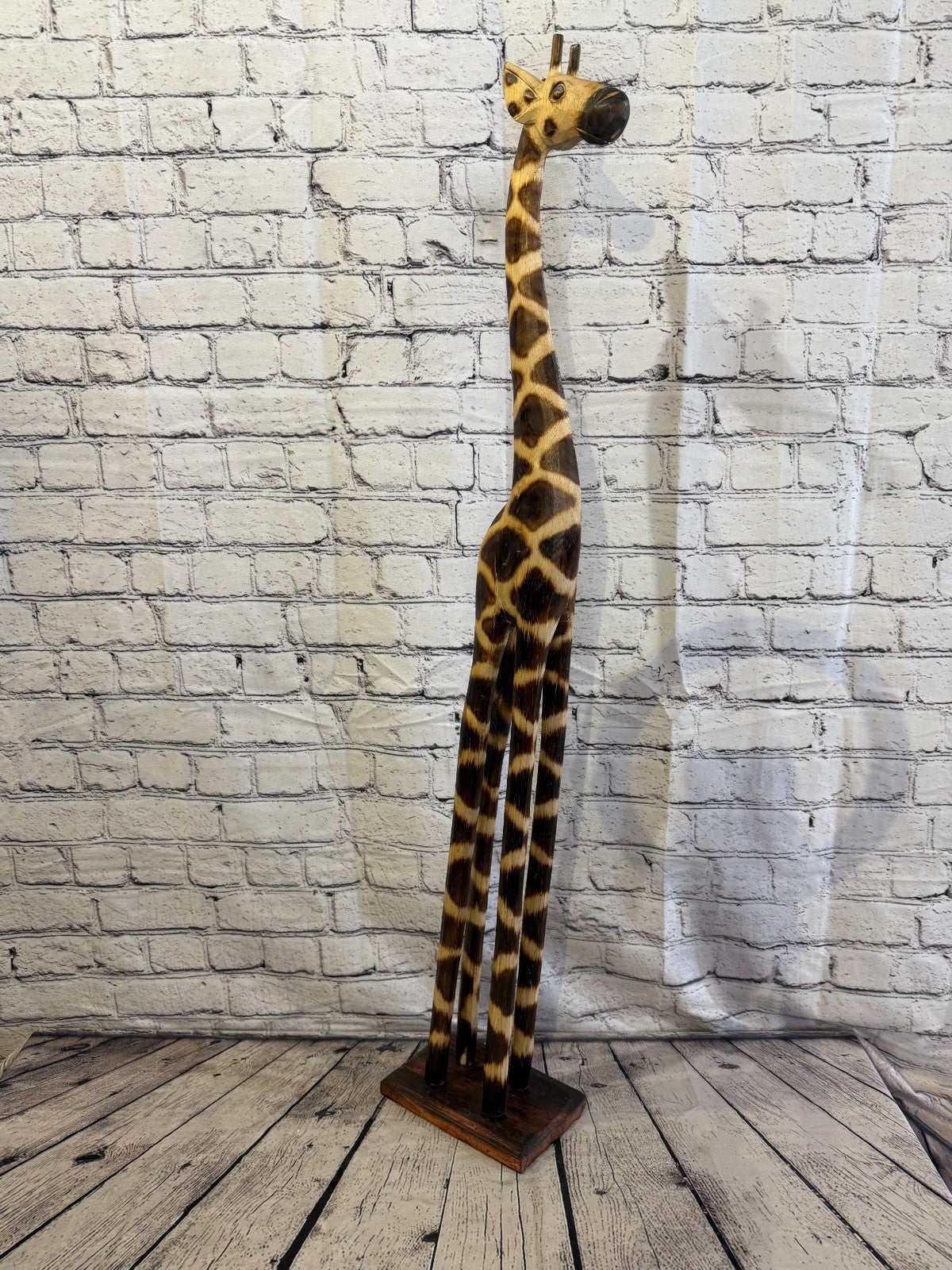100cm Burnt Wooden Giraffe Standing Single Carved Solid Wood Giraffe Handmade2