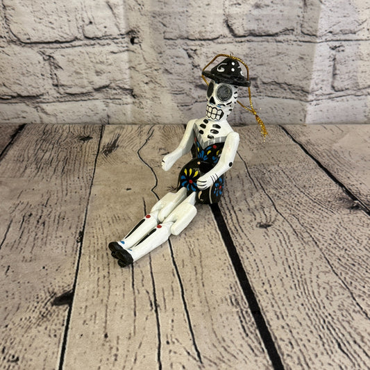 10cm Black Day Of The Dead Lady Sitting Animal, Wooden Shelf Ornament Fairtrade0