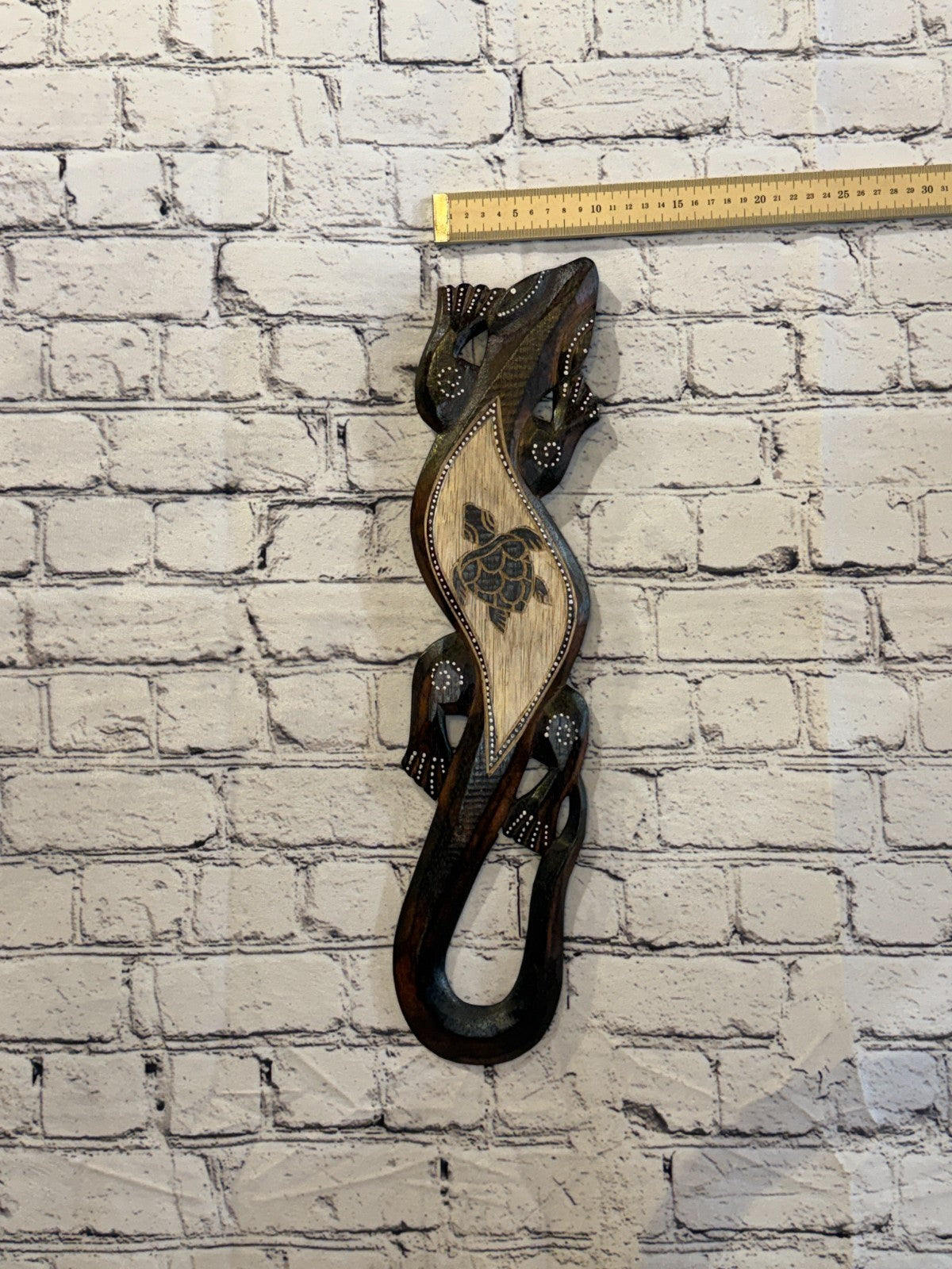 50cm Turtle Gecko Carved Wooden Brown Work Painted Ethnic Tribal Tiki Wall Art3