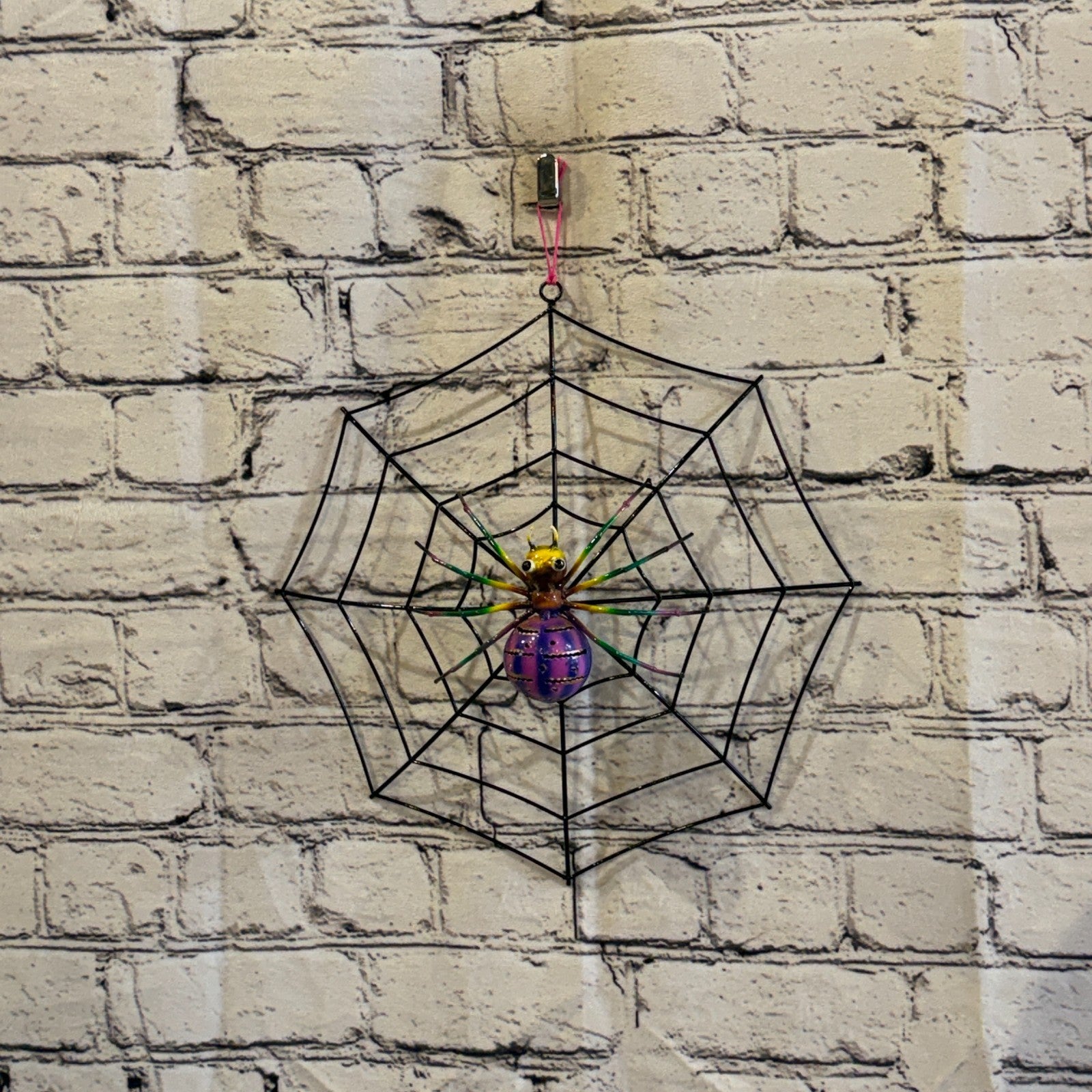 30cm x 30cm Purple Spider On Web Bug Metal Tin Wall Hanging Ornament Statue2