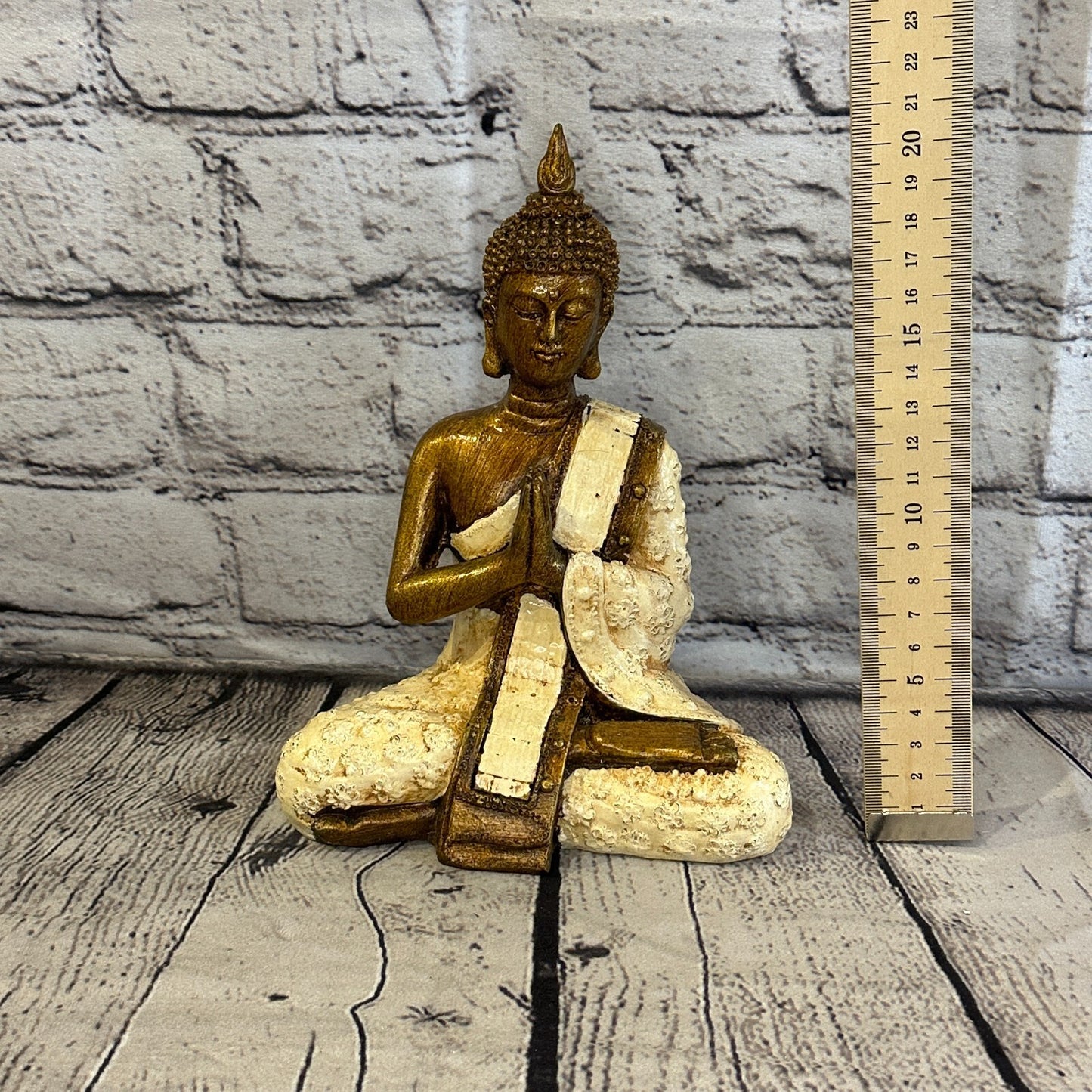 White & Bronze 20cm x 12cm Large Thai Spike Buddha Sitting  Statue Resin Hindu6