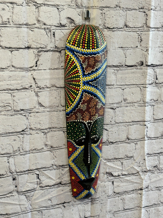 50cm Mask Carved Wooden Dot Painted Ethnic Tribal Tiki Wall Art Handmade No 70