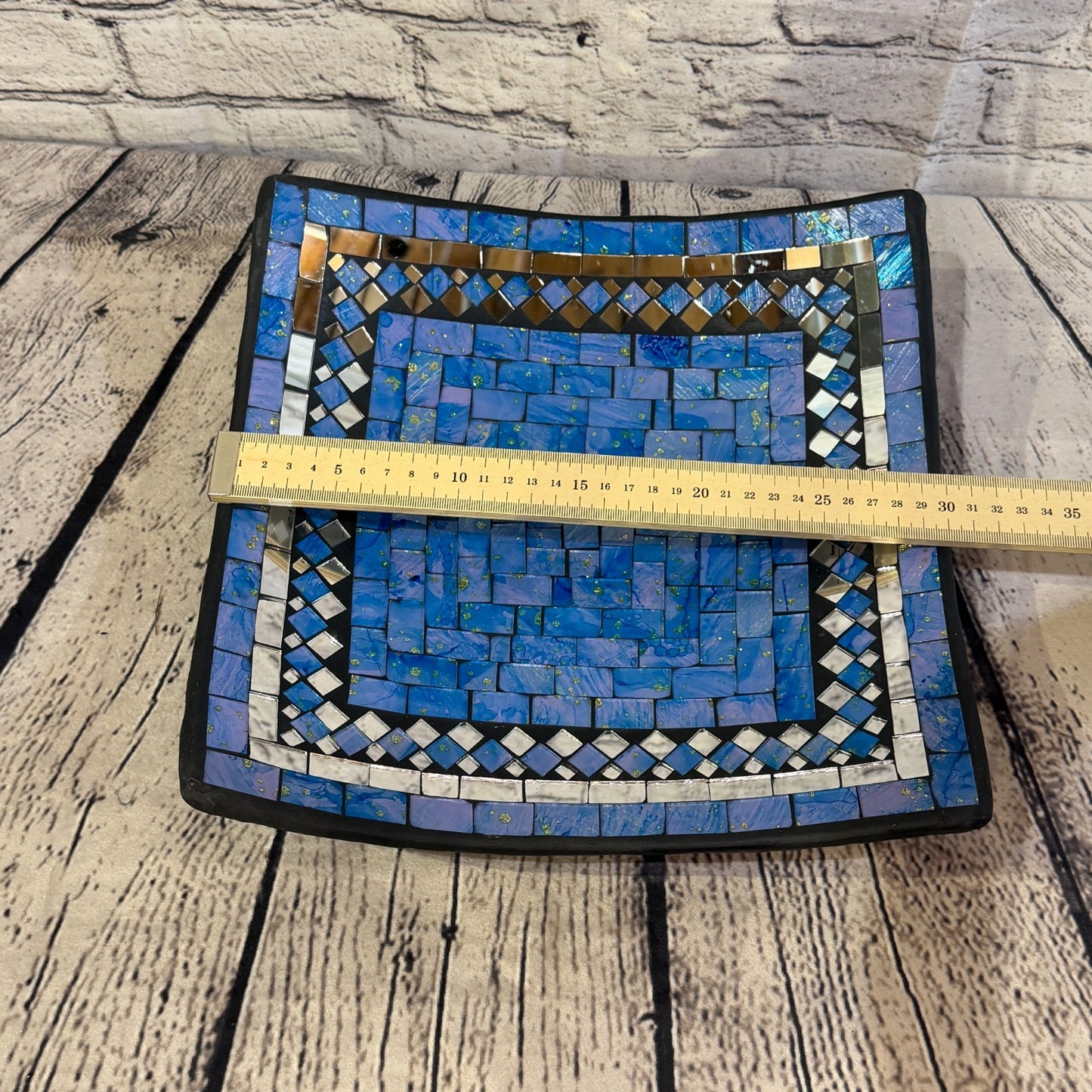 30cm Light Blue Square Mirror Mosaic Handmade Ceramic Glass Tile Bowl Fruit1