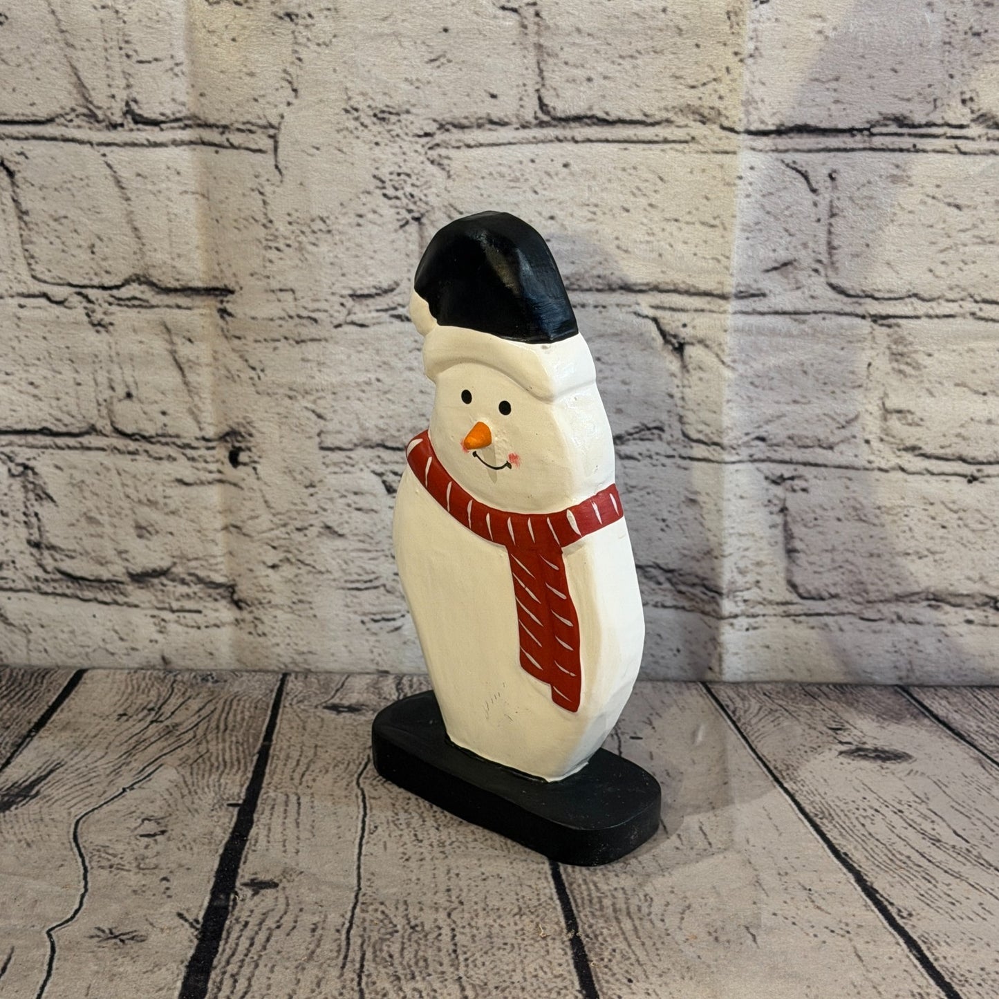 20cm x 10cm Black Flat Top Hat Snowman Handcrafted Wood Xmas Christmas Ornament1