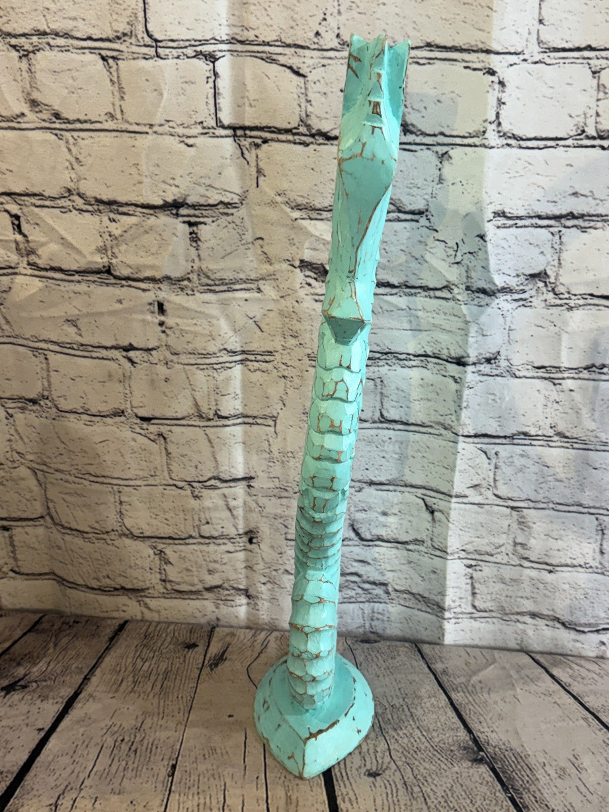 50cm Green Teal Wooden Shabby Seahorse Statue Ornament Fair Trade Handcarved1