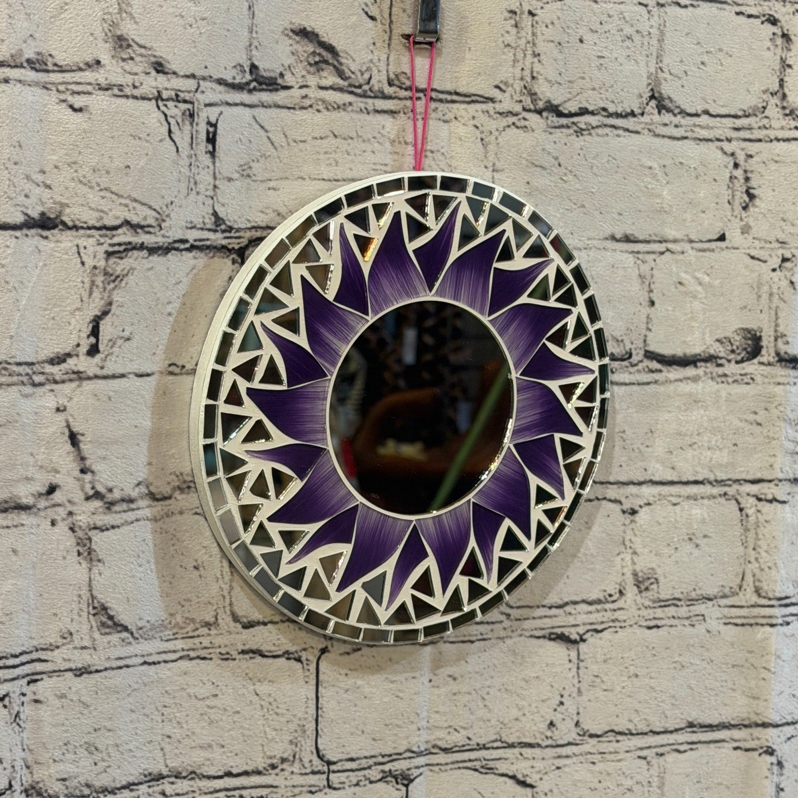 Purple Sun Flame Mosaic Tile Wall Mirror 20cm x 20cm 8 Inches Handmade0