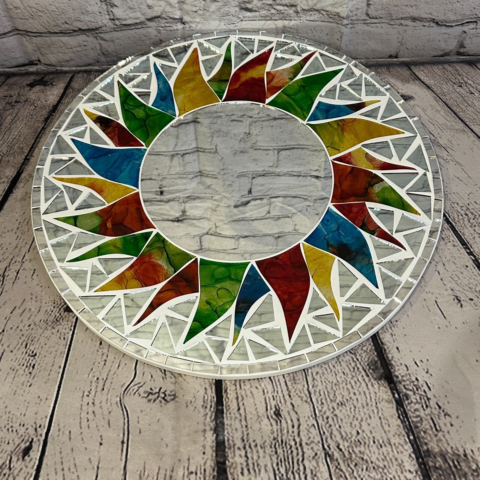 Rainbow White Sun Mosaic Tile Wall Mirror 40cm x 40cm 16 Inches Handmade New2