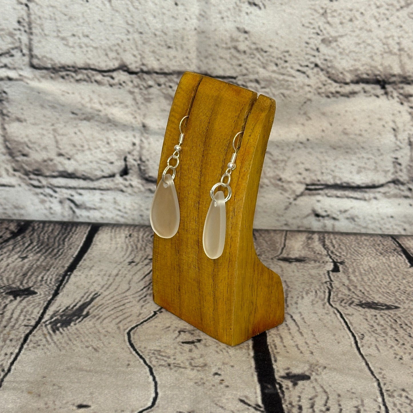 Clear Recycled Teardrop Silver Plate Dangle Drop Earrings Handmade UK Jewellery1