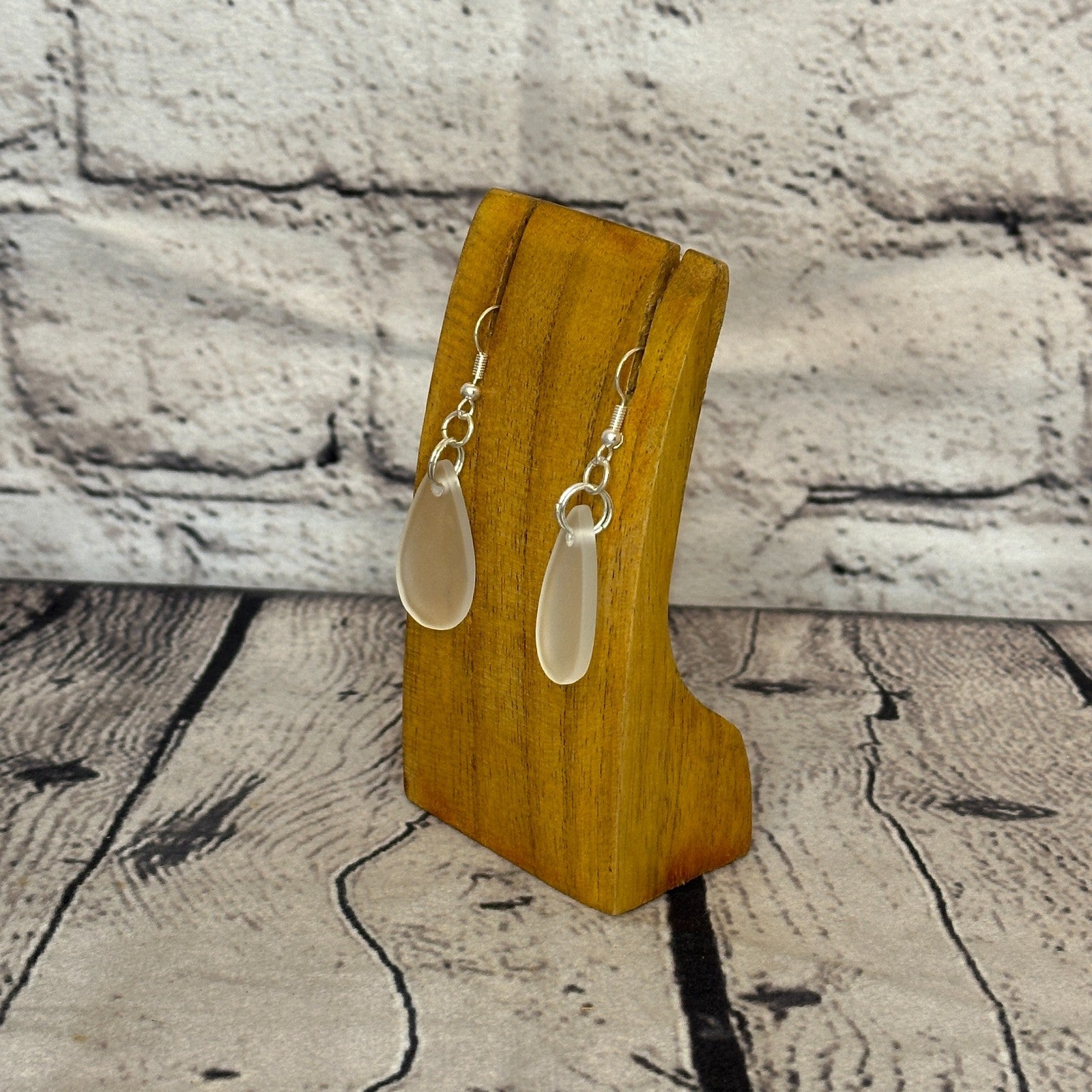 Clear Recycled Teardrop Silver Plate Dangle Drop Earrings Handmade UK Jewellery1