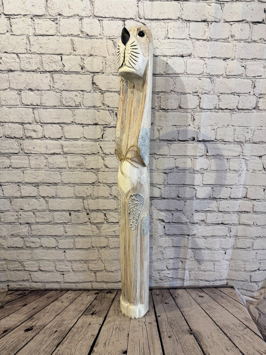 100cm White Wooden Shabby Dog Statue Ornament Fair Trade Handcarved0