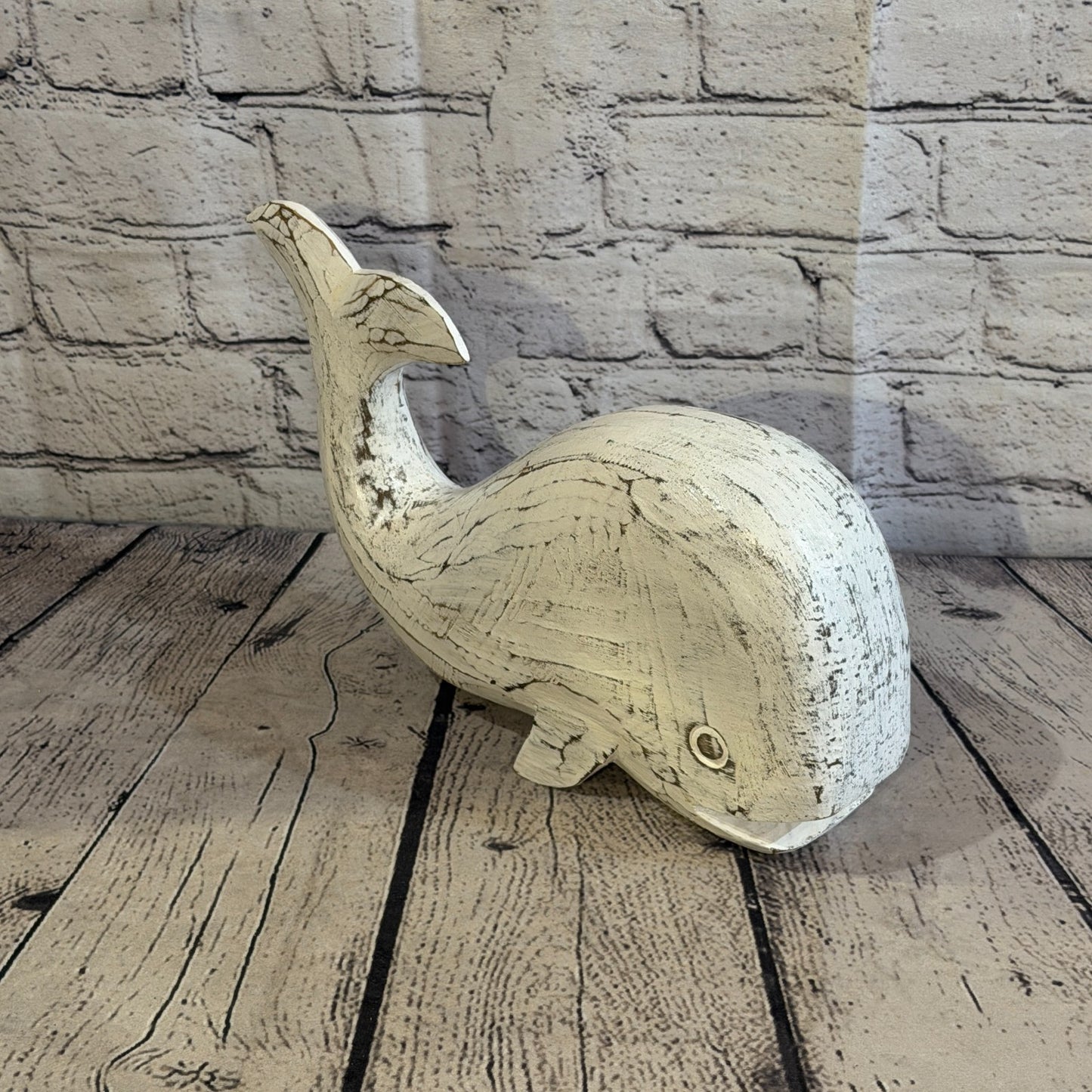 30cm x 15cm Whale White Fish Wood Coastal Ocean Bathroom Decoration2
