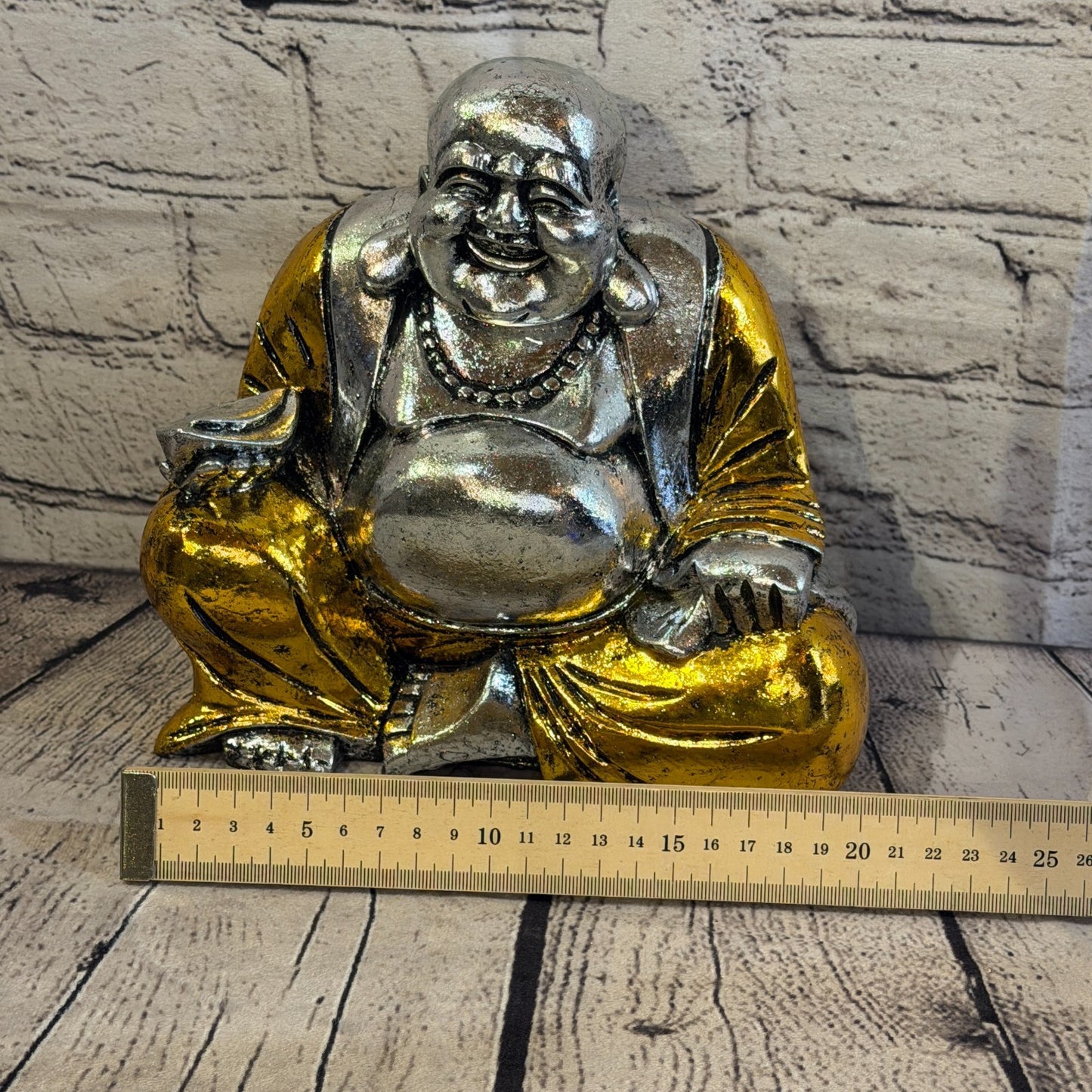 Silver And Gold 20cm x 20cm Large Chinese Buddha Sitting On Lotus Statue Resin6