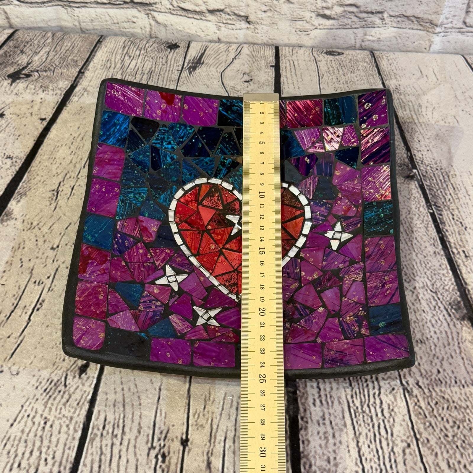 25cm Purple Red Heart Square Mosaic Handmade Ceramic Glass Tile Bowl Fruit2