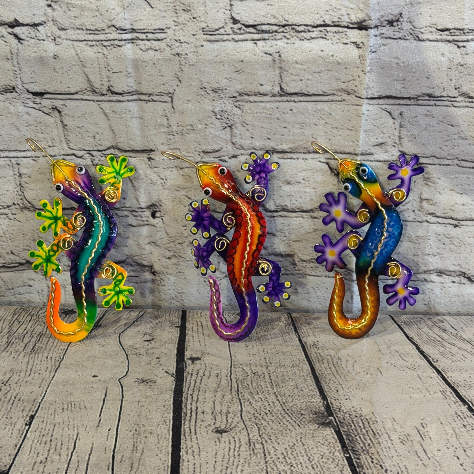 20cm x 10cm Purple Gecko Lizard Metal Tin Wall Hanging Ornament Painted Statue7