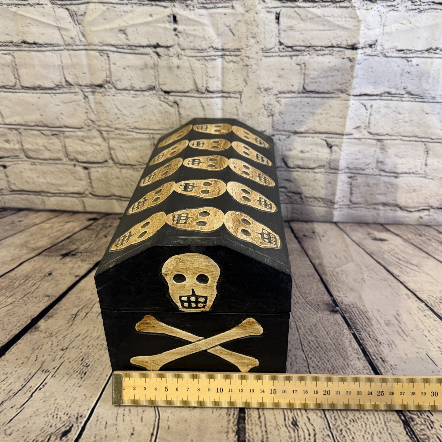 32cm x 18cm x 16cm Wood Gothic Pentagram Skull Coffin Jewellery Trinket Box8
