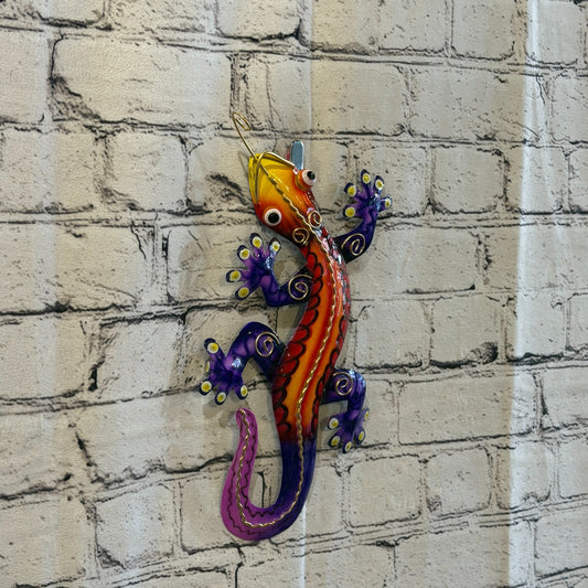 40cm x 12cm Purple Gecko Lizard Metal Tin Wall Hanging Ornament Painted Statue0