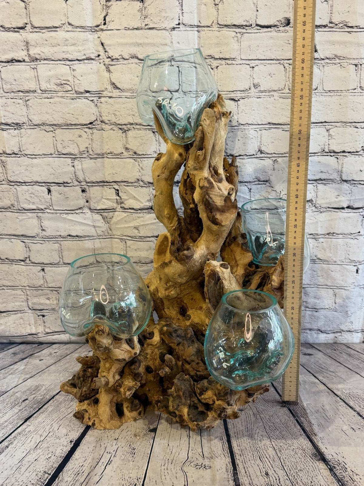 65cm Tall Quad Colour Melted Glass Wood Decorative Vase Glass Sculpture3