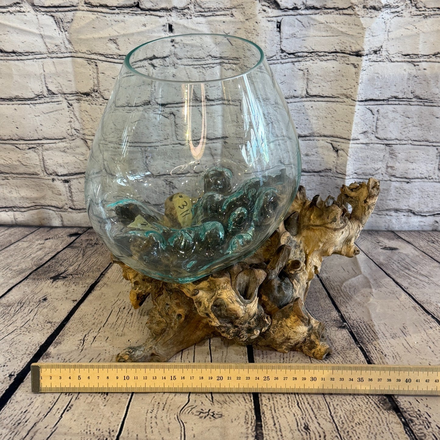 35cm Tall Clear Colour Melted Glass Wood Decorative Vase Glass Sculpture Crafted5