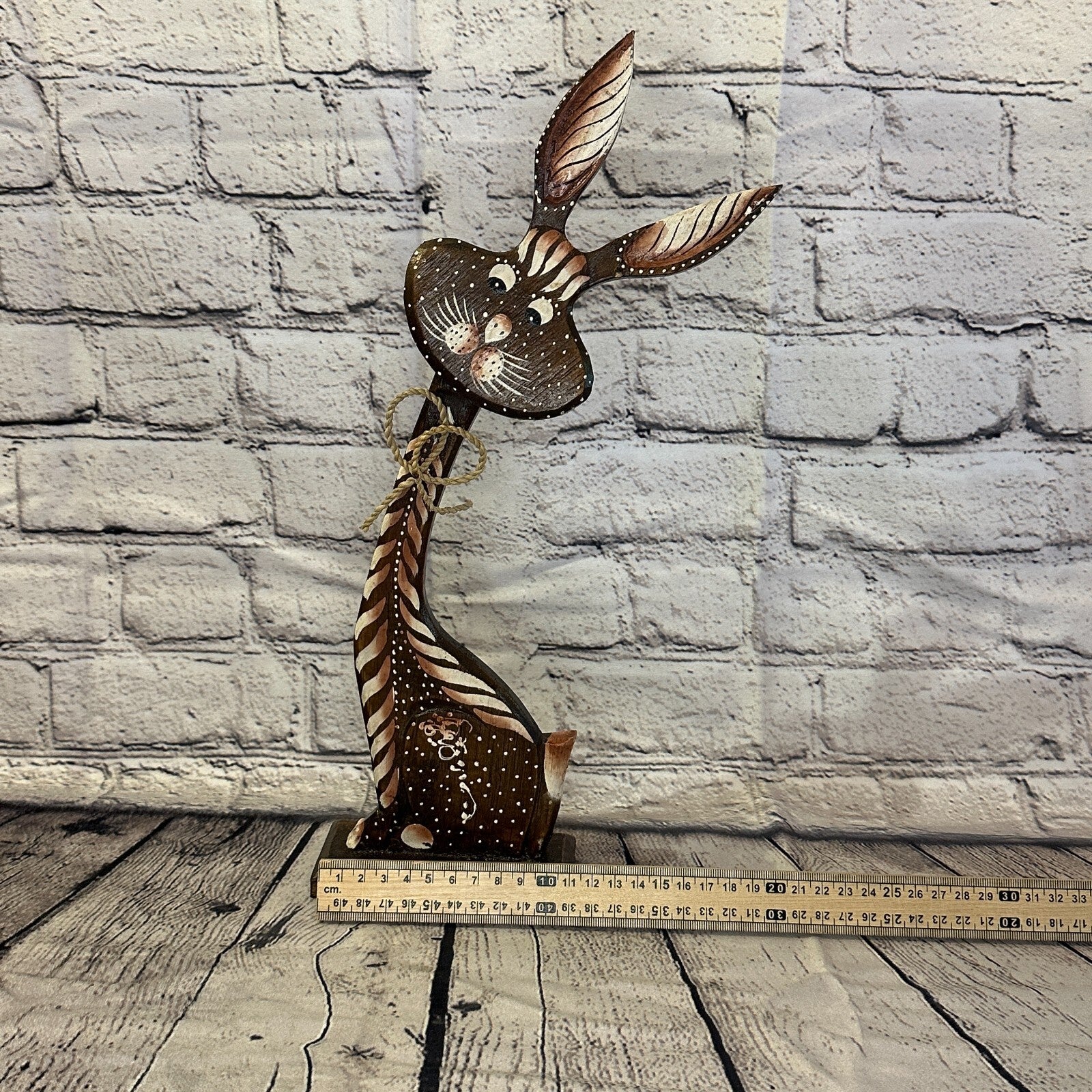 Brown Wooden Rabbit Hare Shabby Pattern 35cm x 10cm Handmade and Fairtrade6