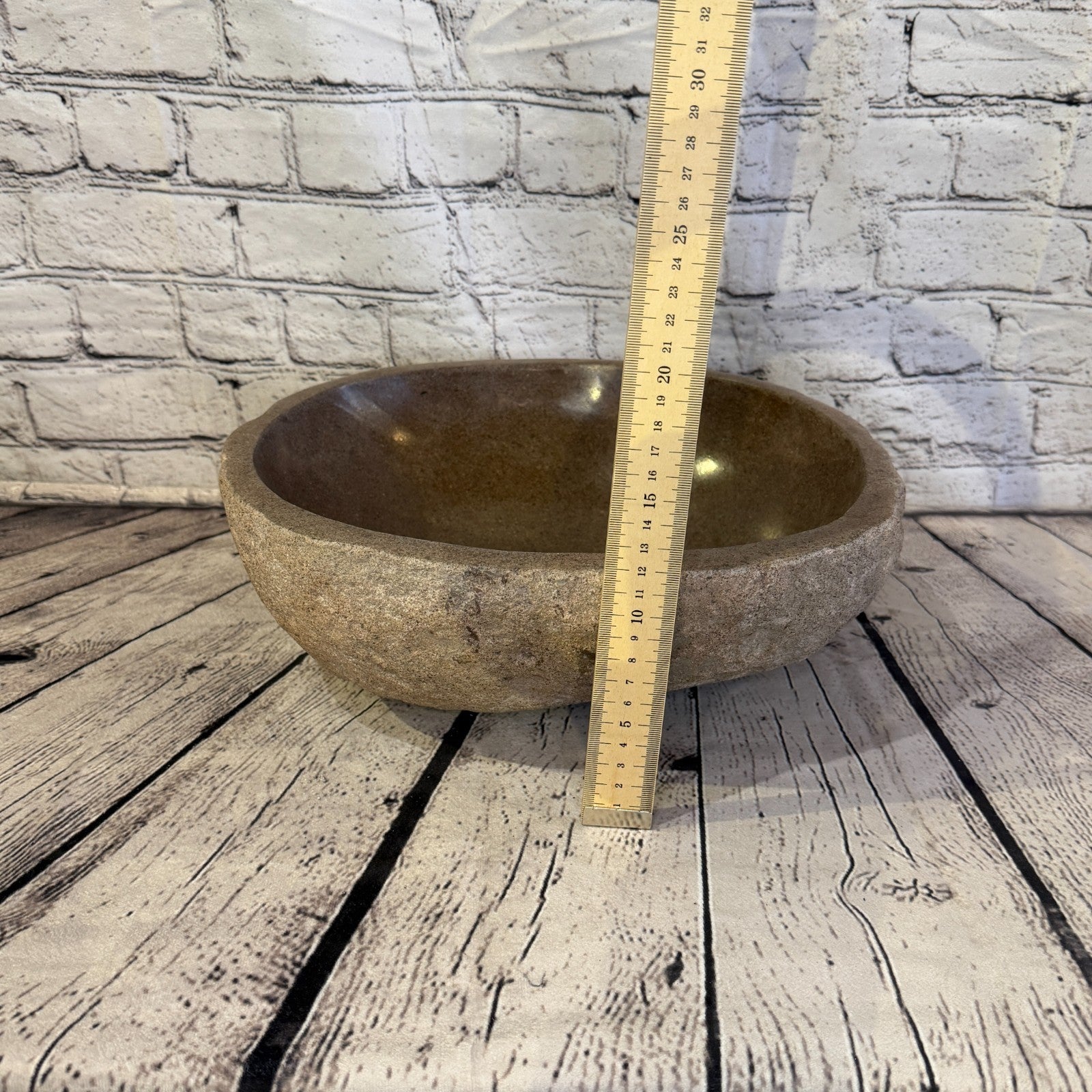 33cm x 29cm Wash Basin Bathroom Counter Top Washing River Stone Bowl Sink No 225