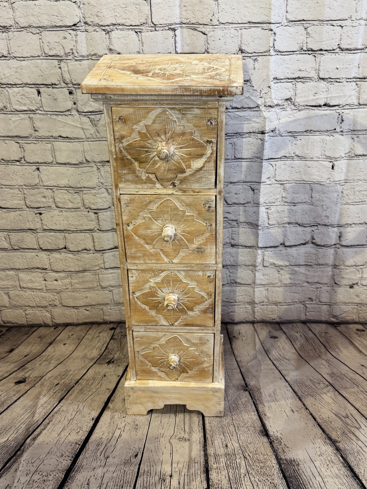 80cm x 25cm White 3 Draw Pillar Wooden Side Cabinet Living Storage Furniture1