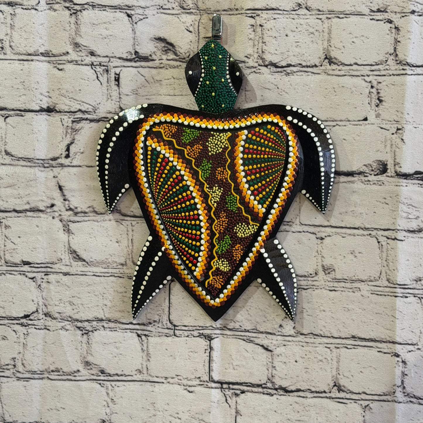 25cm Turtle Carved Wooden Dot Painted Ethnic Tribal Tiki Wall Art No 4 New2
