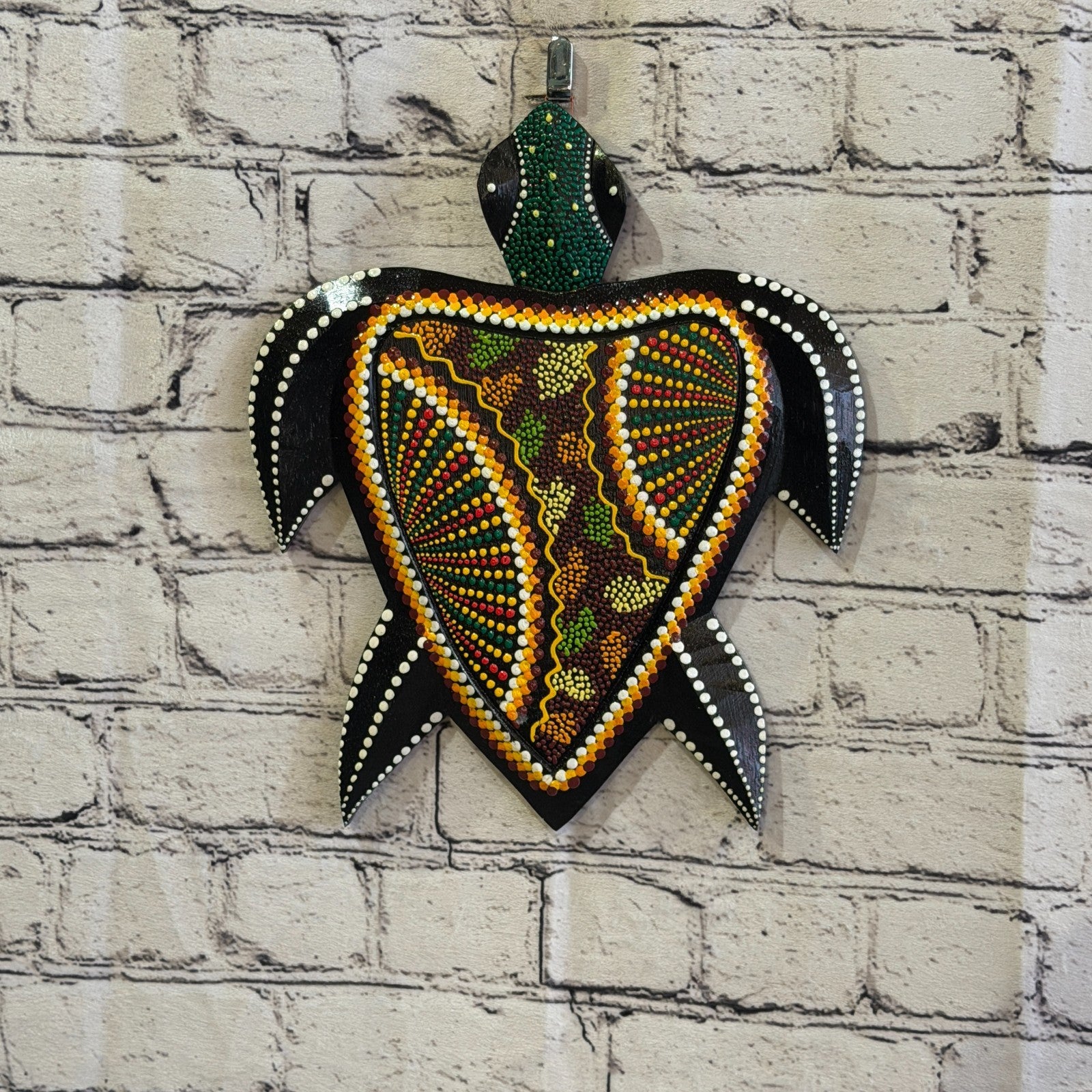 25cm Turtle Carved Wooden Dot Painted Ethnic Tribal Tiki Wall Art No 4 New2