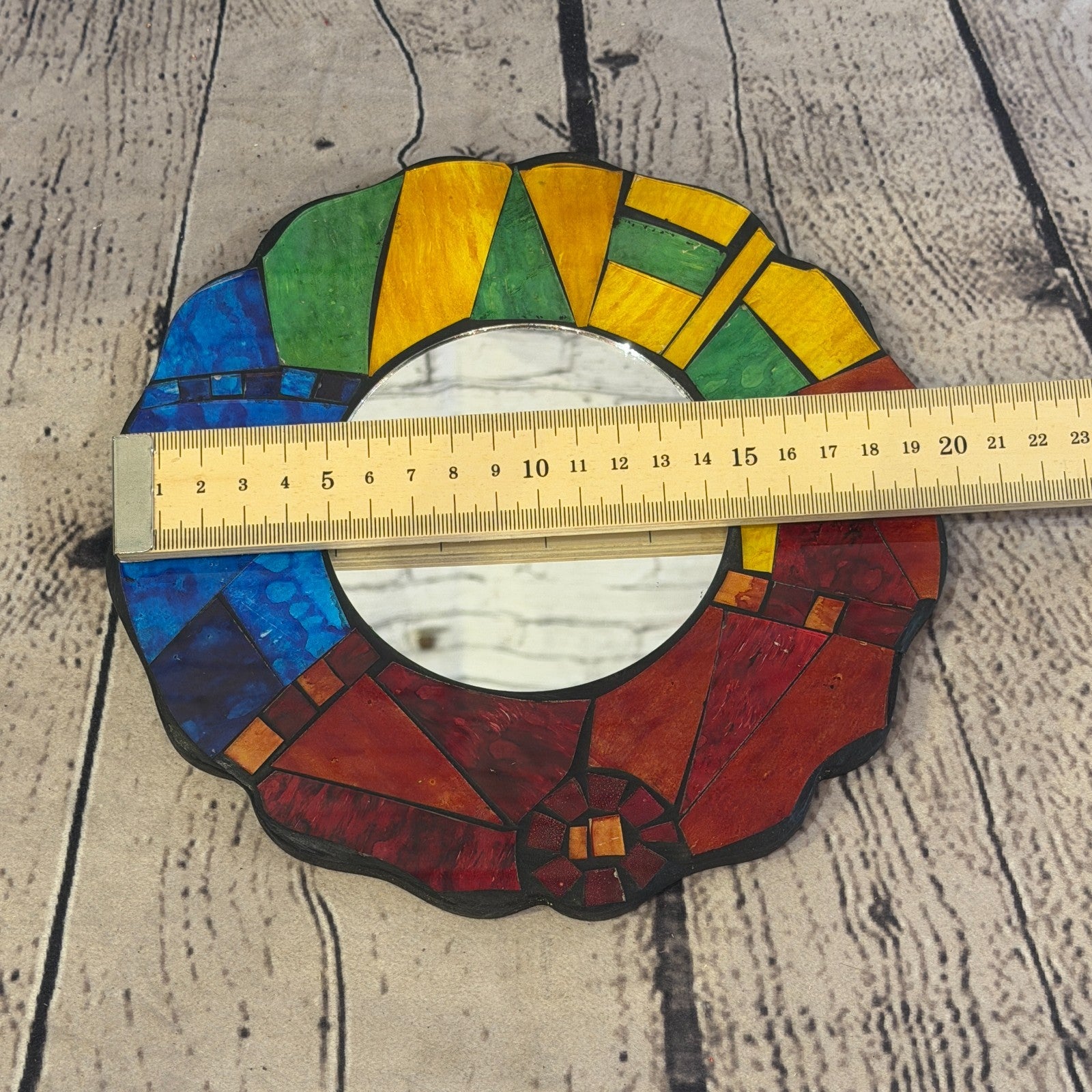 Rainbow Flower Shape Black Mosaic Tile Wall Mirror 20cm x 20cm 8 Inches Handmade4