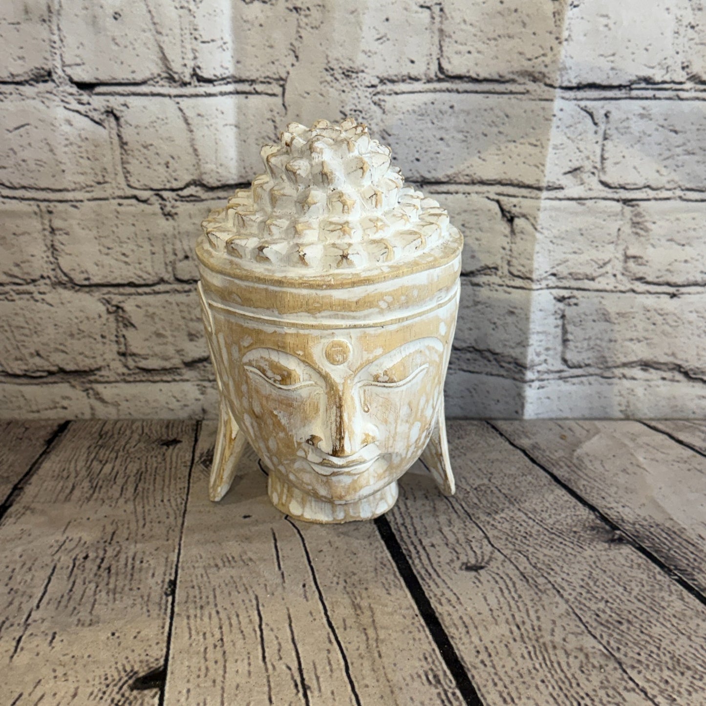 20cm White Head Buddha Ornament Sculpture Statue Buddhas Hand Carved Wood1