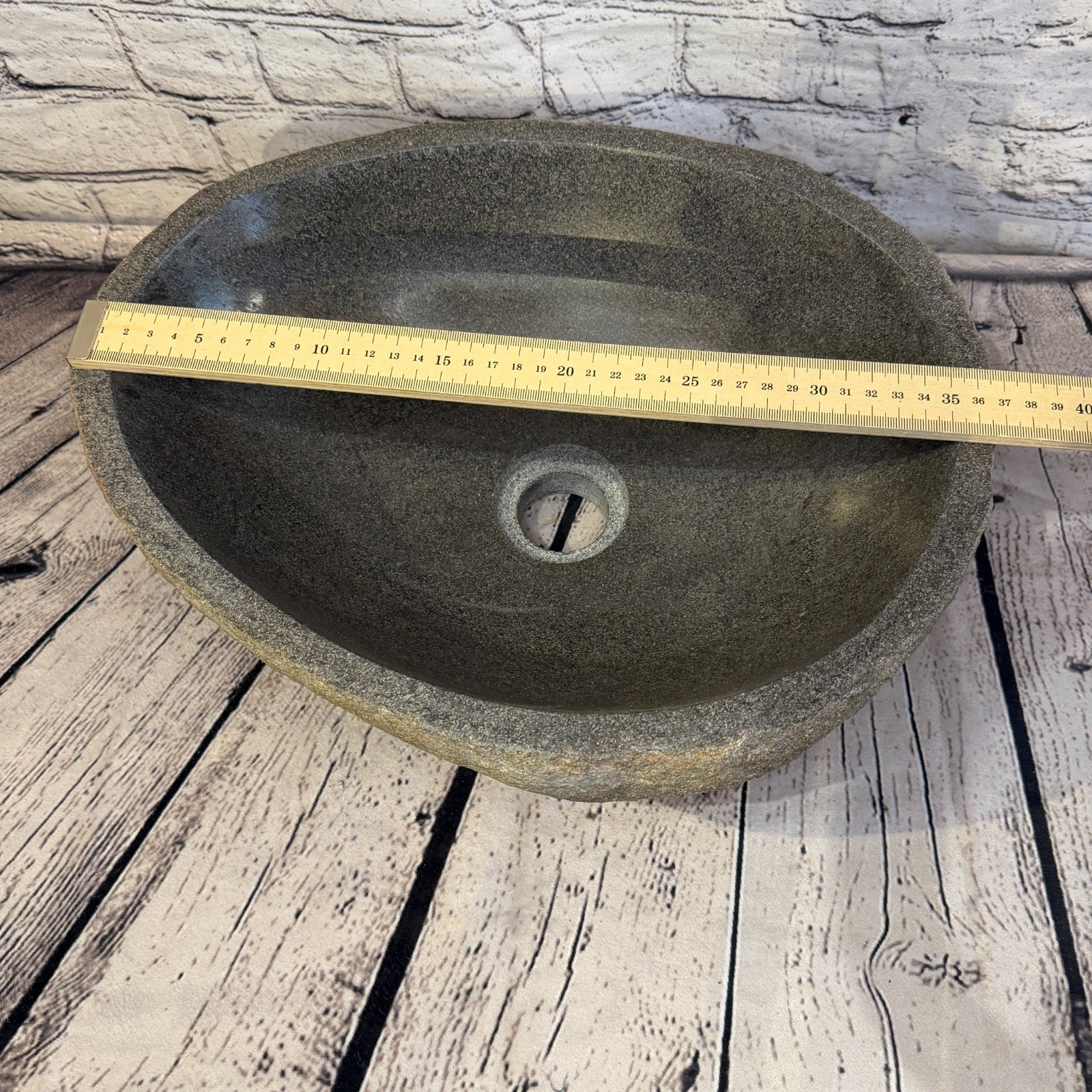 37cm x 30cm Wash Basin Bathroom Counter Top Washing River Stone Bowl Sink No 177