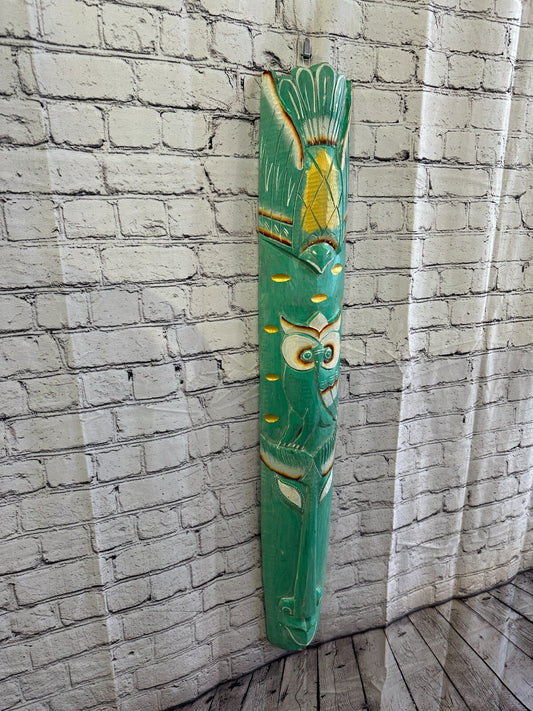 100cm Green Owl Hand Carved Fair Trade Wooden Animal Wall Art Hang Mask0